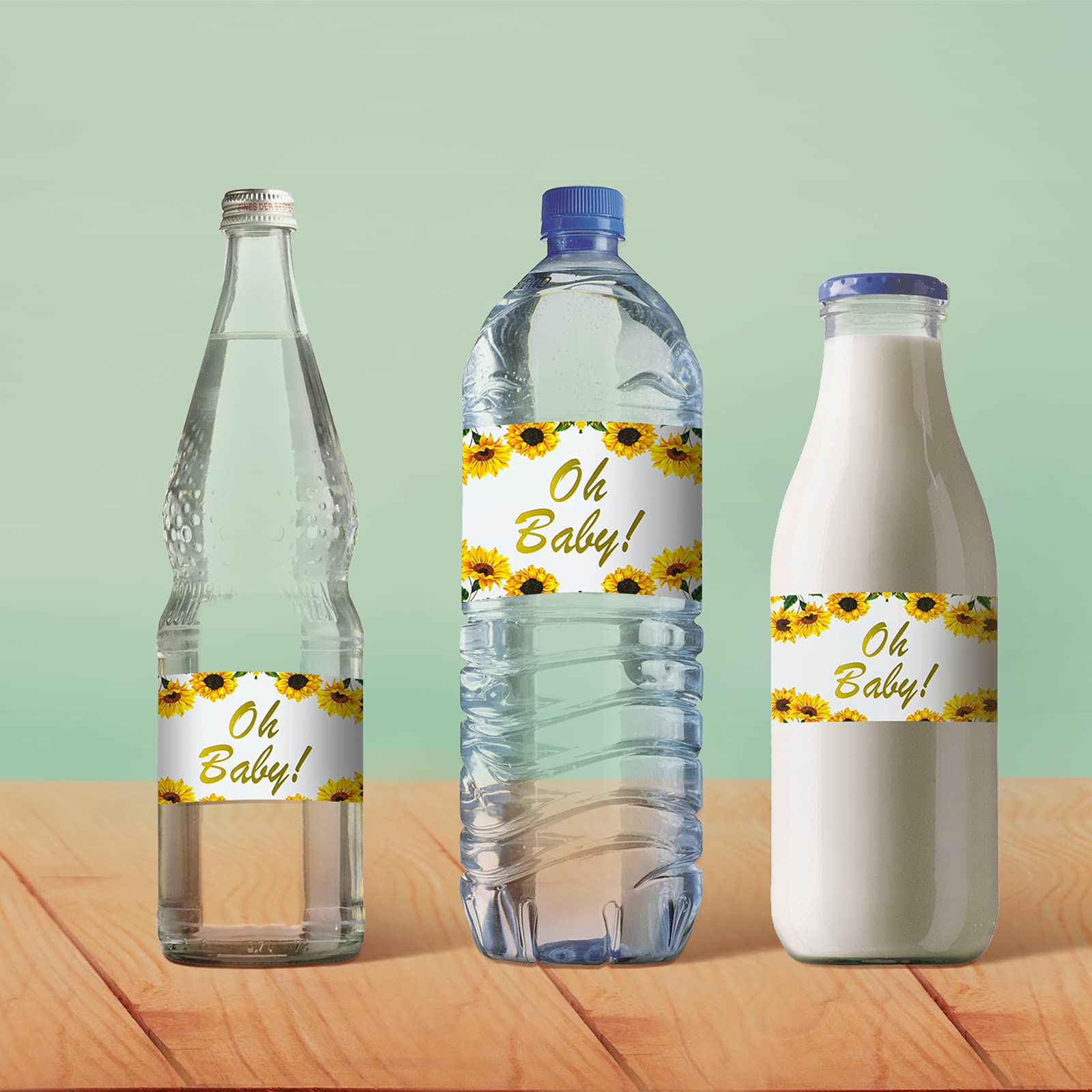Outus 40pcs Sunflower Baby Shower Water Bottle Labels Floral Waterproof