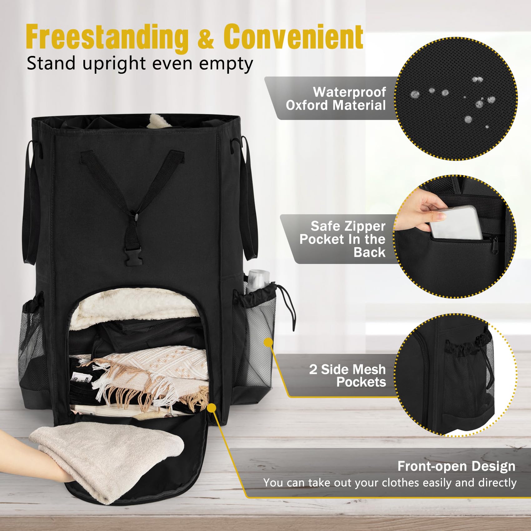 Attmu Laundry Bag Backpack Extra Large 110L Heavy Duty Black 13.8x13.8x24"