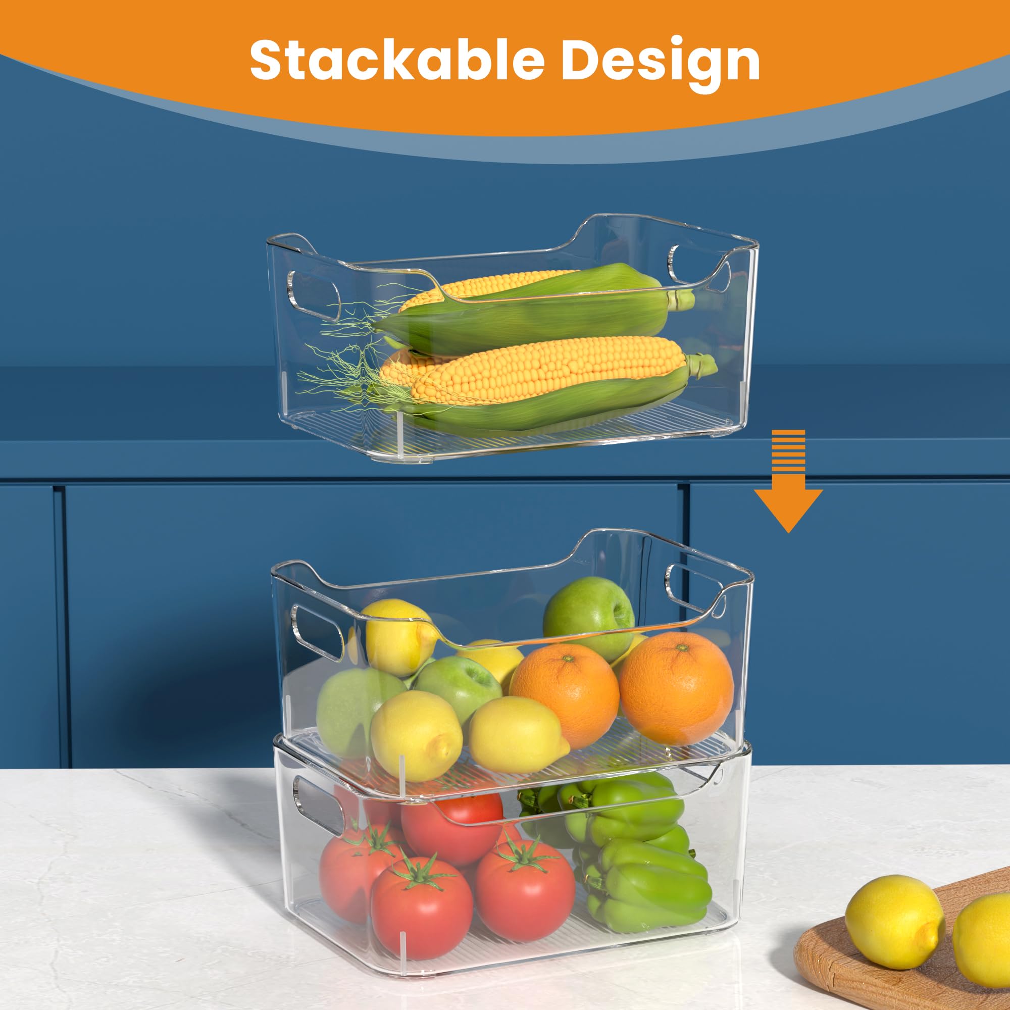 MERATIA Clear Plastic Storage Bins Pantry Organizer with Handle Large 4 Pack