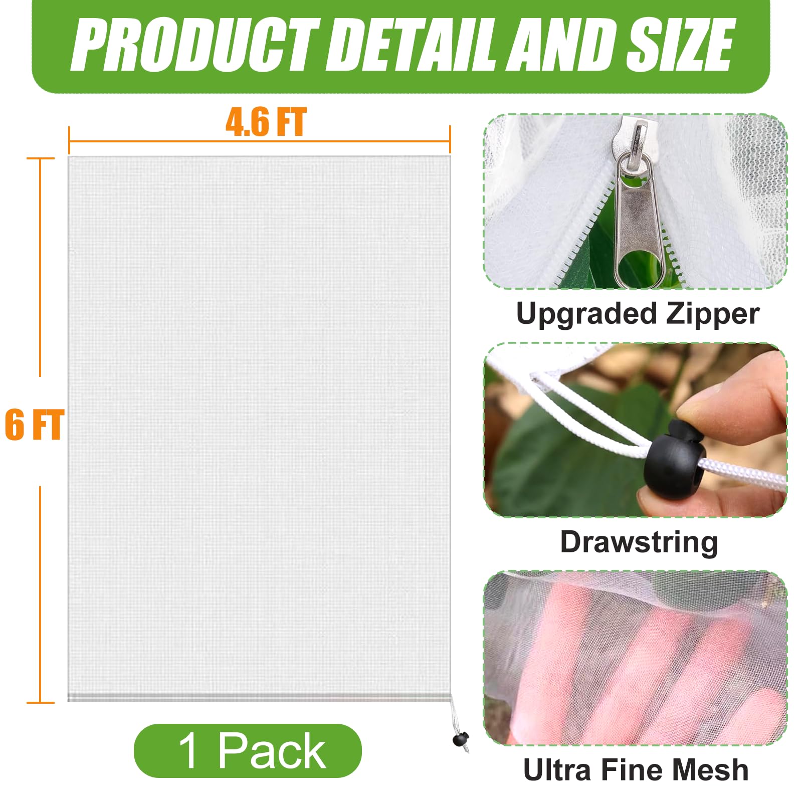 H.Romo Fruit Tree Netting 4x6 FT Clear Garden Bird Pest Barrier 1 Pack