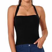 Betu Open Back Tops for Women Backless Going Out Tie Tank Top Ribbed Knit Sleeveless Fitted Crop Camisole Sexy Elegant Shirts Summer Basic Cami, Black, M