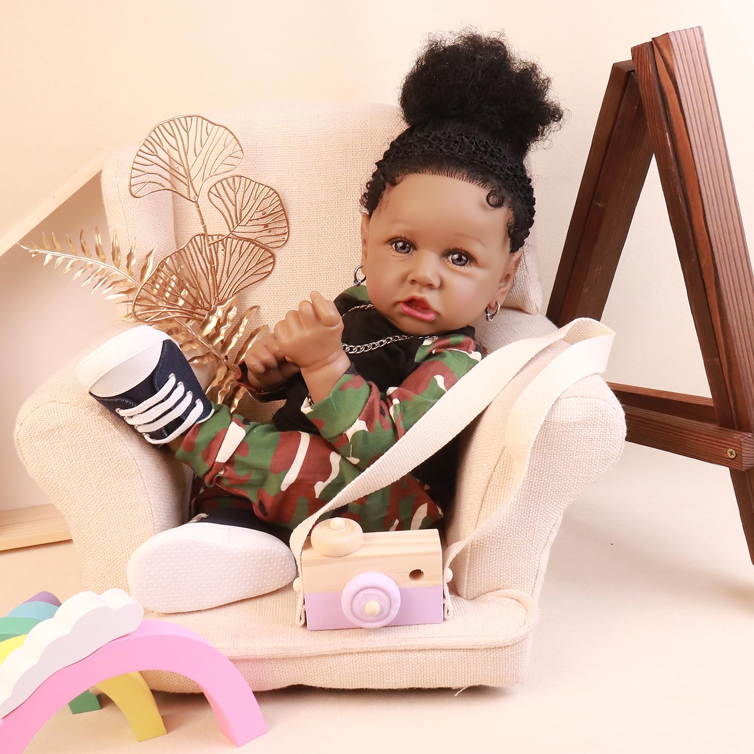 HOOMAI Lifelike Reborn Baby Doll African American Girl Soft Body 22.8 Inch