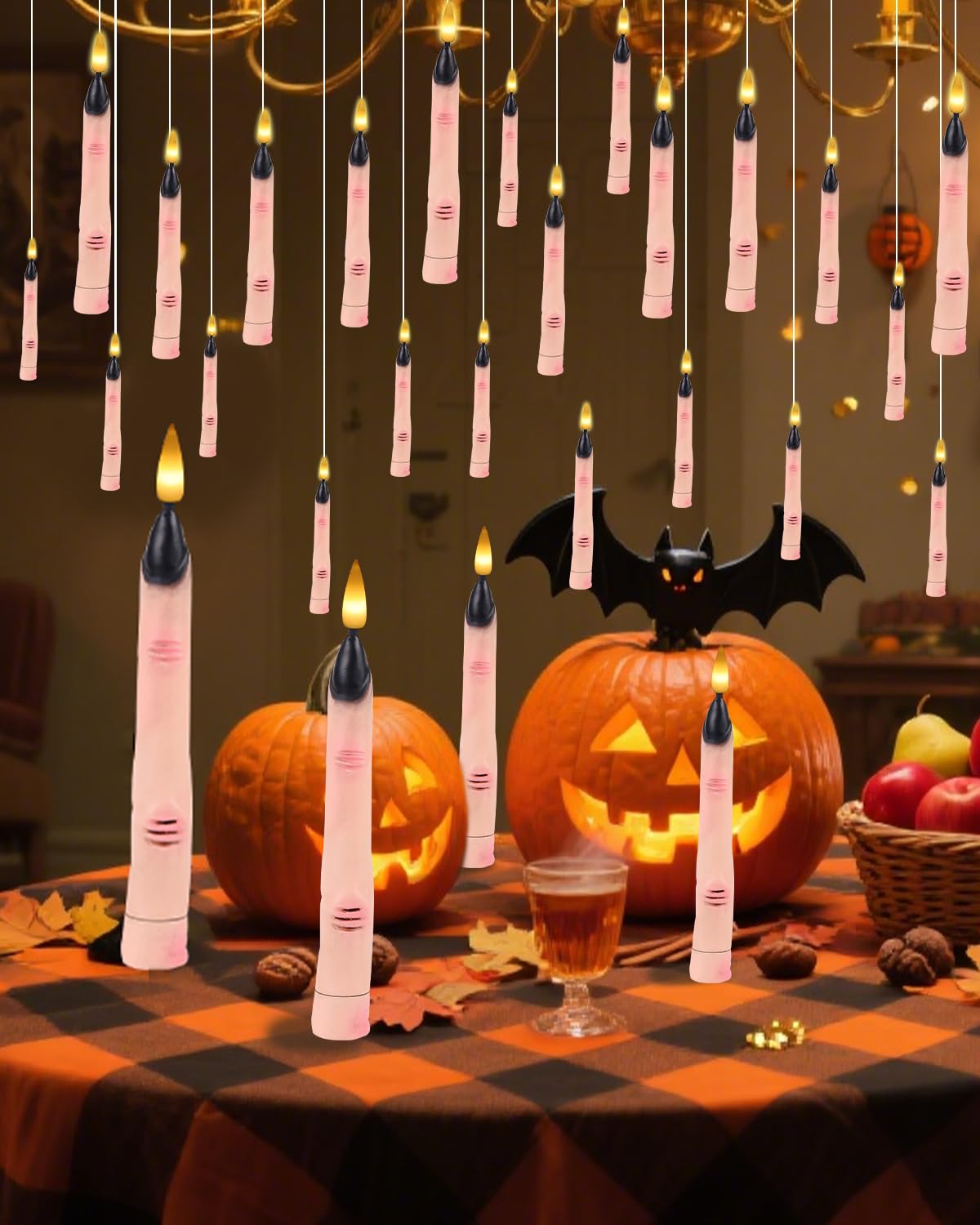 BVCNIG 20-Pack Halloween Floating Candles with Magic Wand Remote 6in Warm White