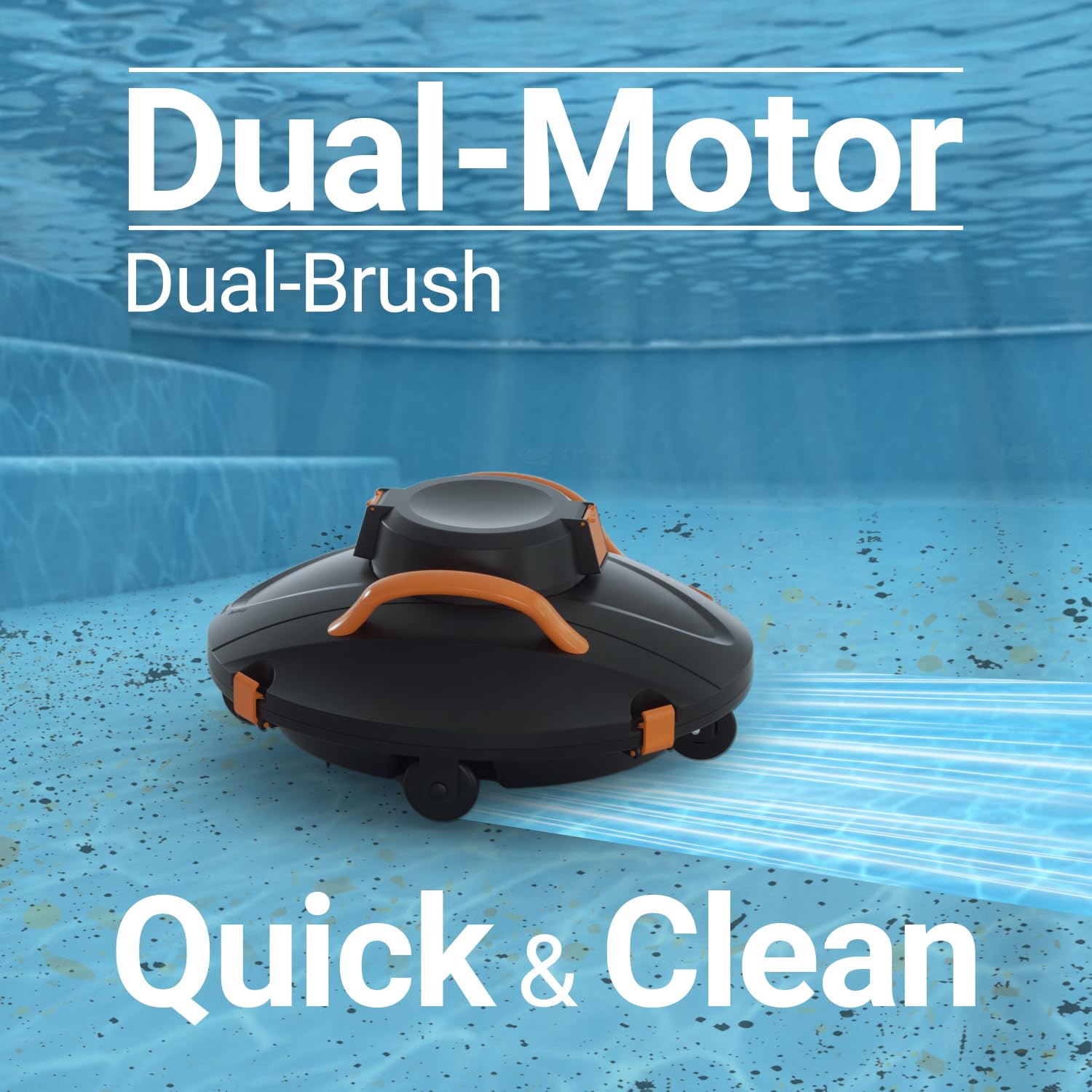 iHomey Cordless Robotic Pool Cleaner Black-Orange Smart Sensor 110 Min