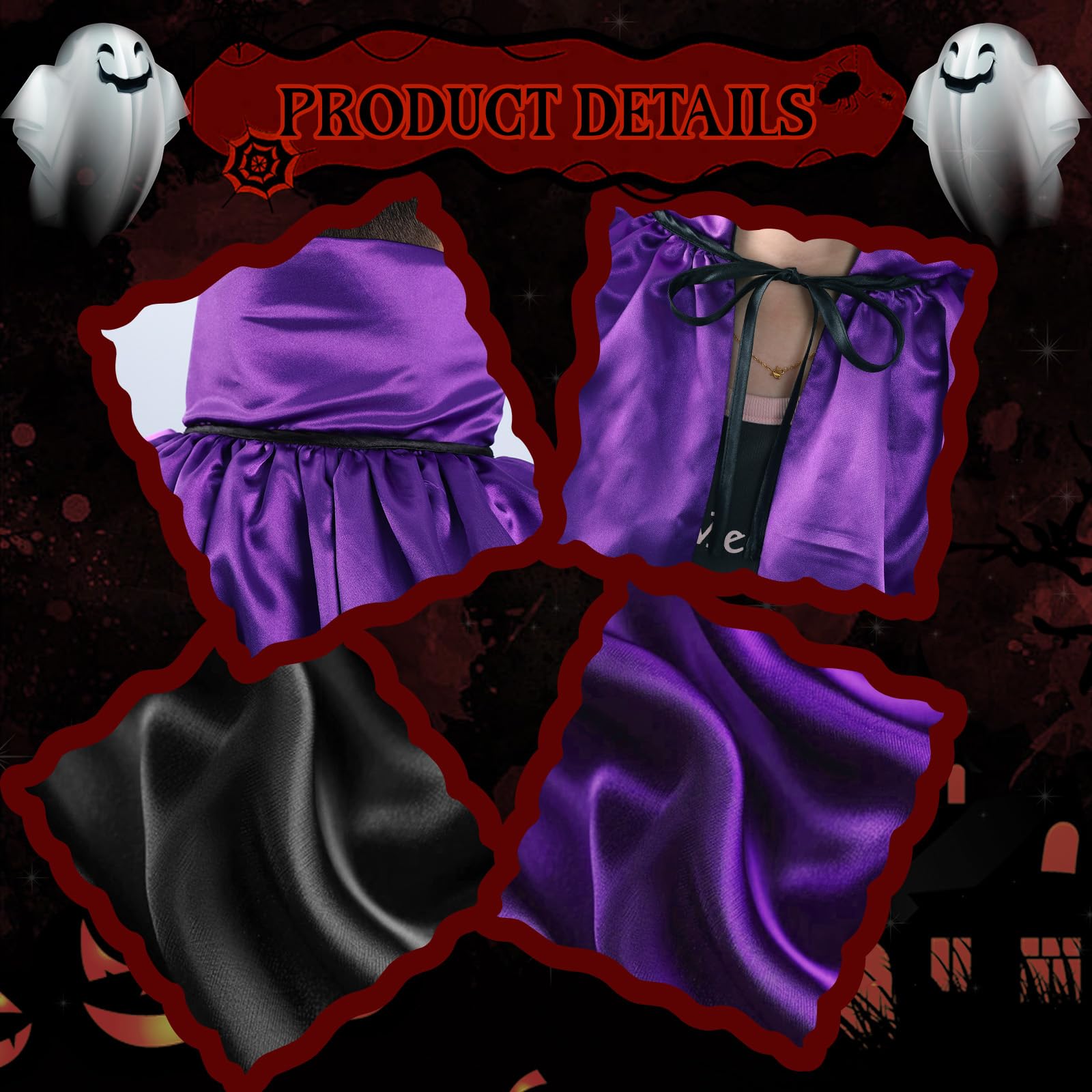 ROC PARTY Reversible Vampire Cape Black Purple Velvet Satin Hooded Cloak Size M