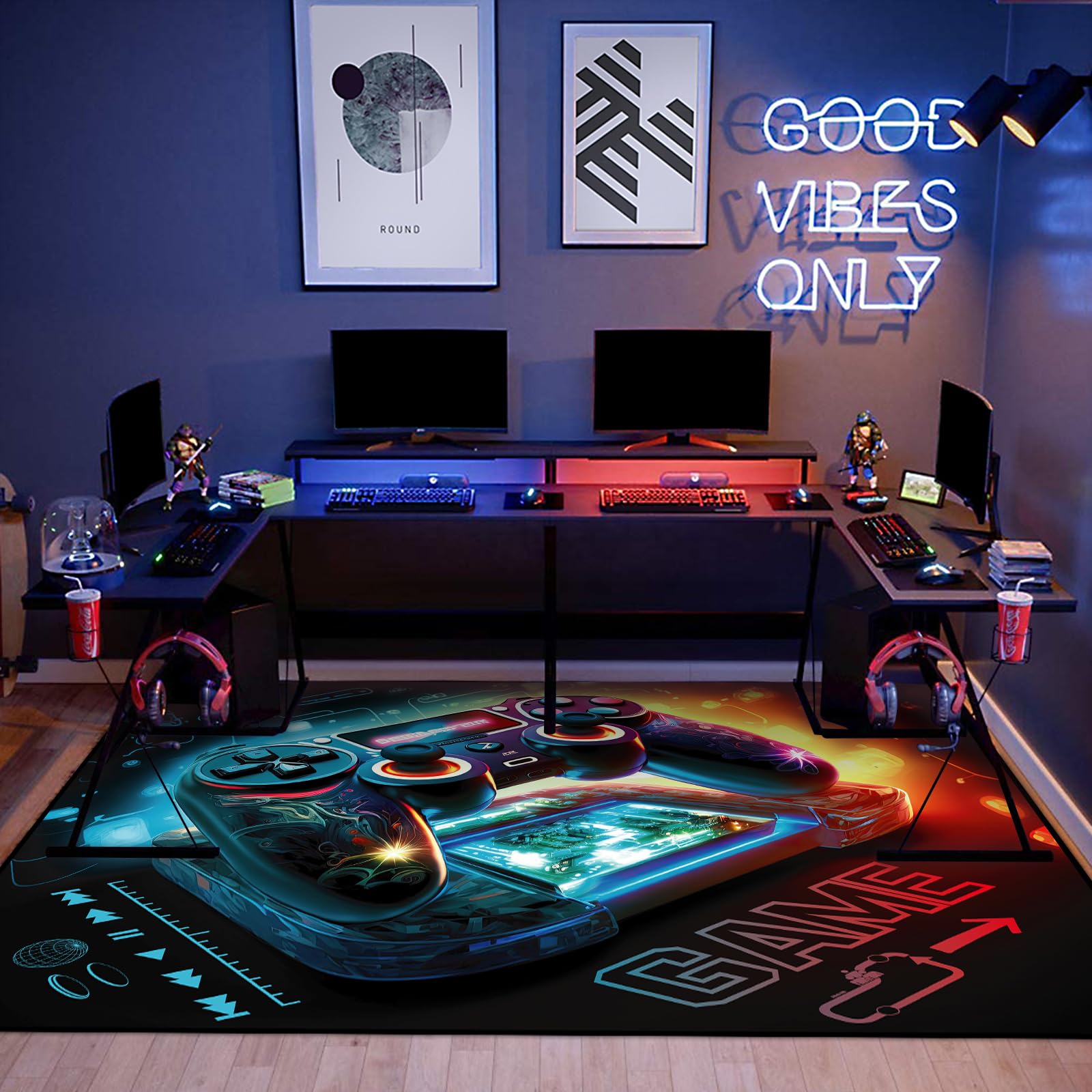 Lacut 3D Gamepad Area Rug Non-Slip Gaming Mat 63x47 Inches