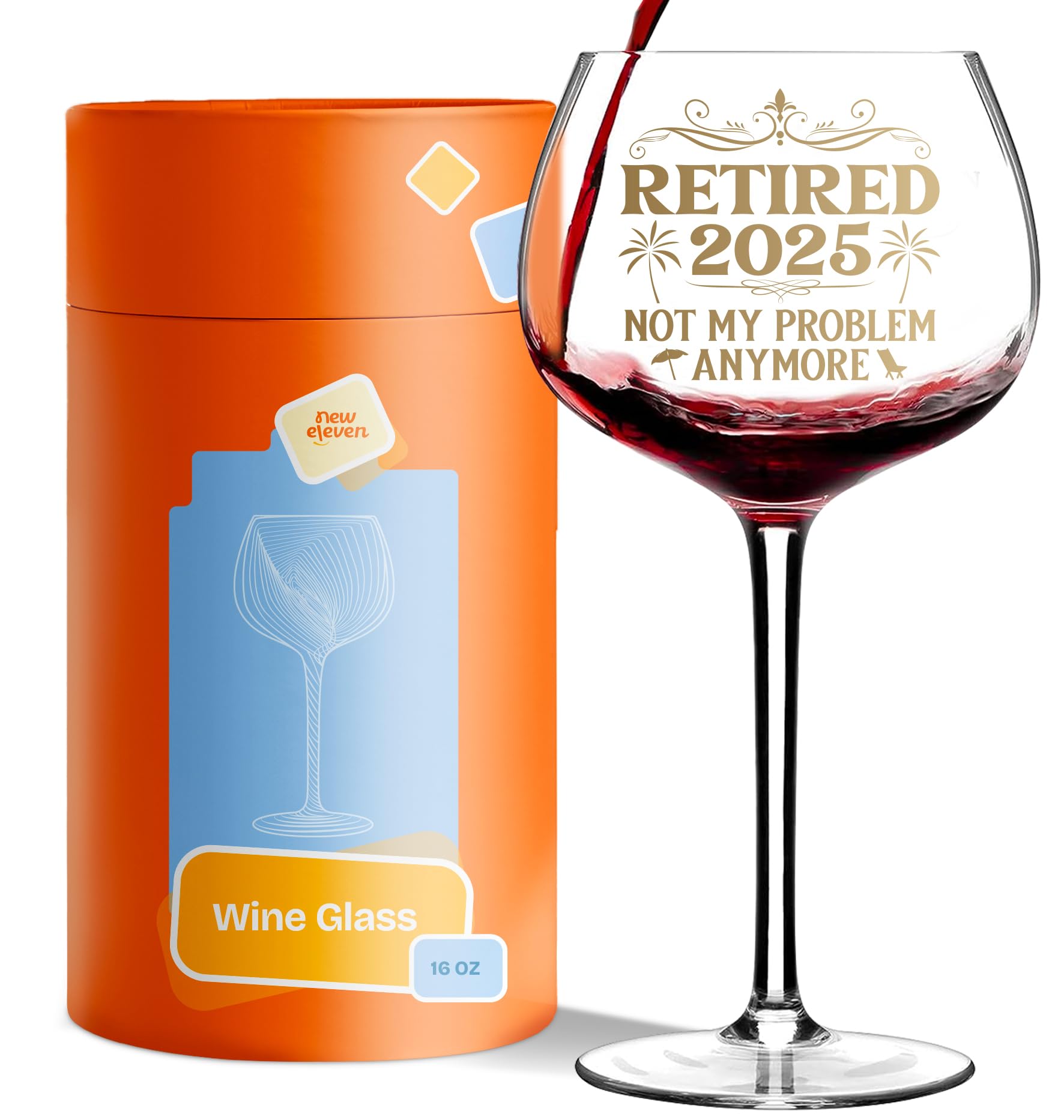 NewEleven 16oz Retired 2025 White Wine Glass Retirement Gift Woman Coworker