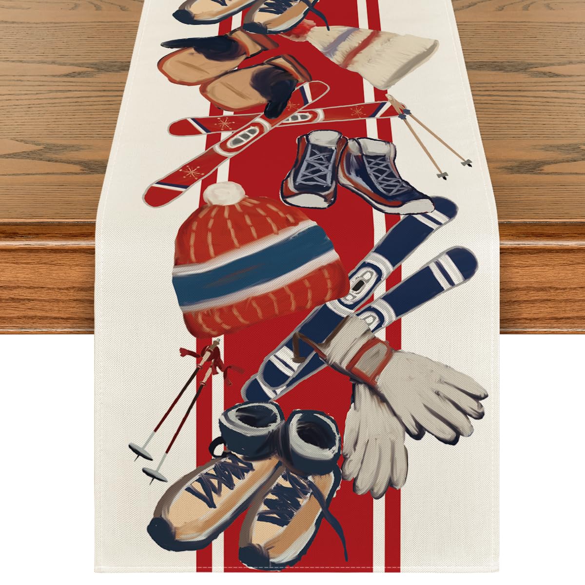 Artoid Mode Christmas Ski Gear Table Runner, 13 x 72 Inch