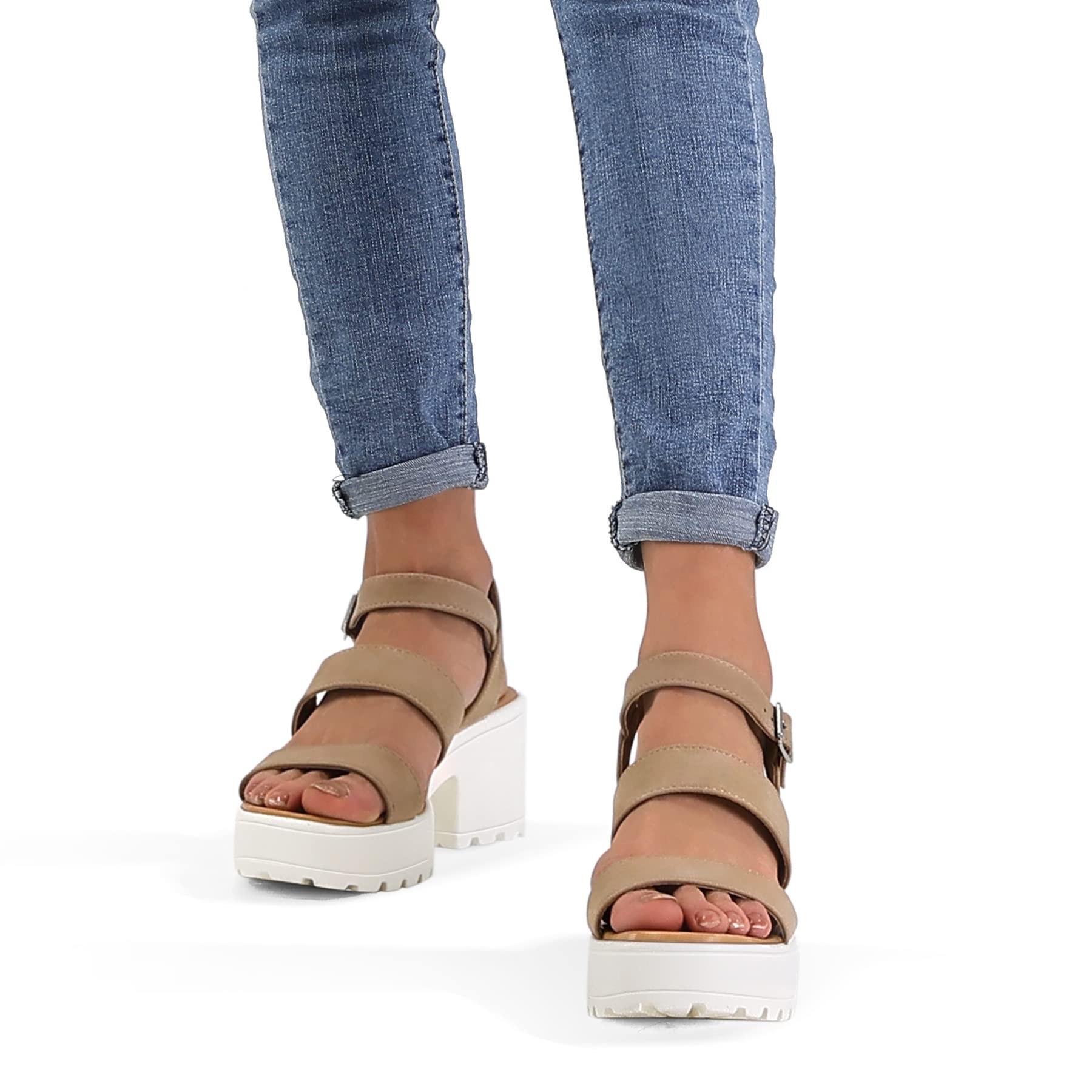 mysoft Women's Platform Sandals Ankle Strap Open Toe Chunky Heels US 7