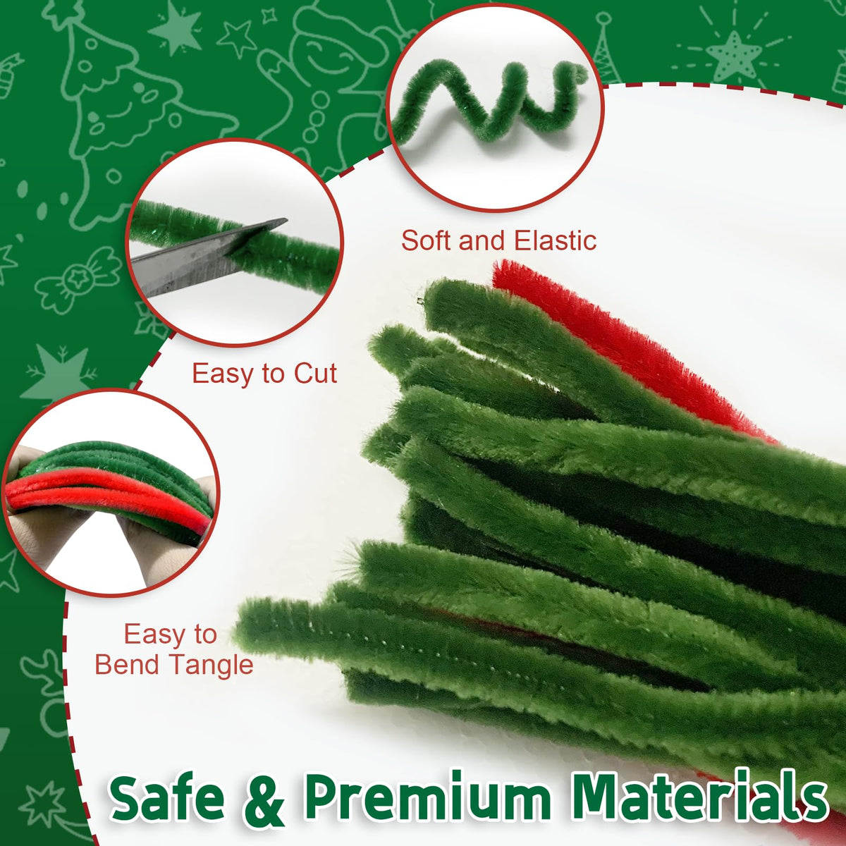 Pipe Cleaners Christmas Tree Ornaments Kit, Pipe Cleaner Craft Set for Holiday Family Activity, Handmade Christmas Hanging Decorations for Car, Wall, Mantels, Bedroom, Classroom, Office (Dark Green)