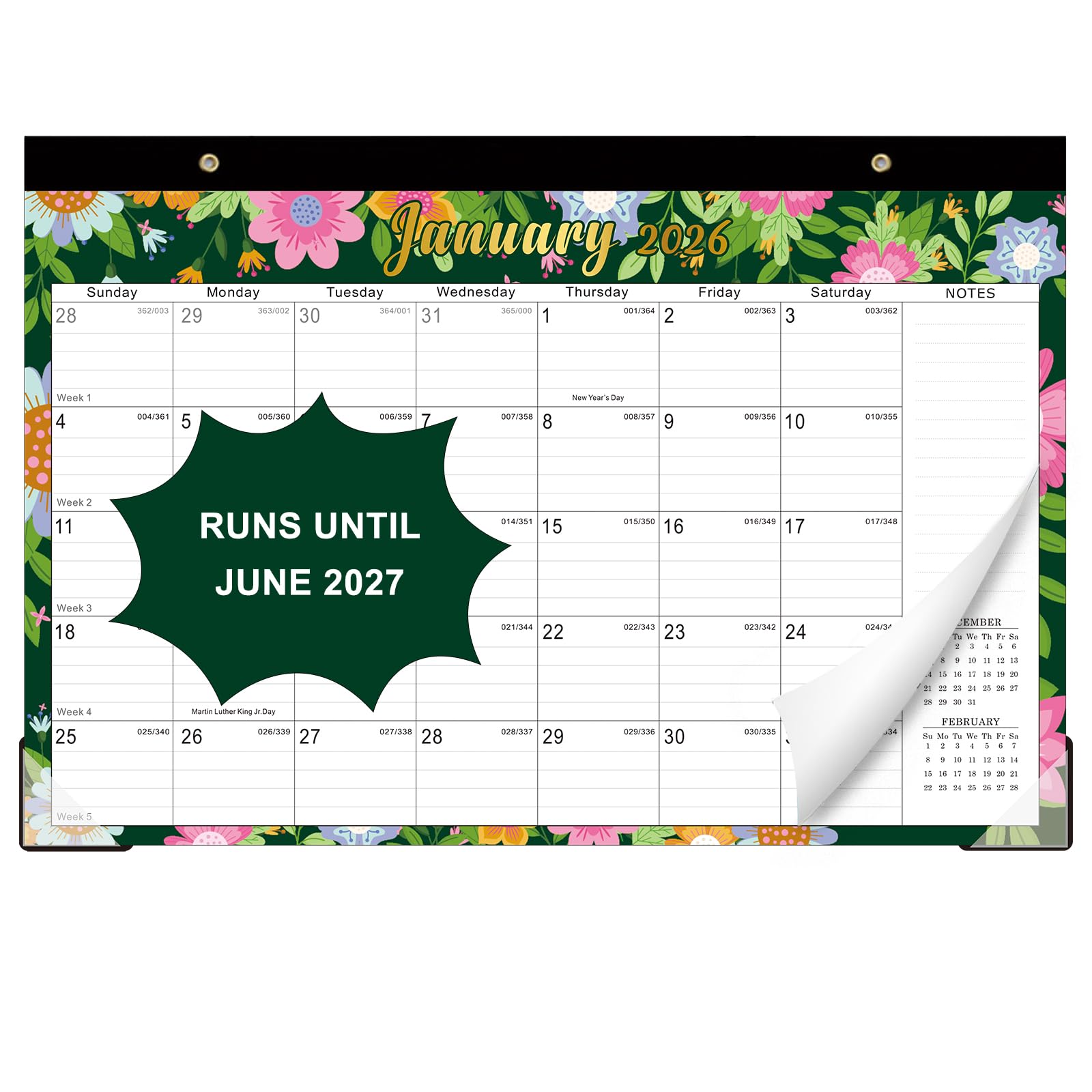 Lbylyhxc 2026-2027 18-Month Desk Calendar 17x12 Flowers Jan 2026-Jun 2027