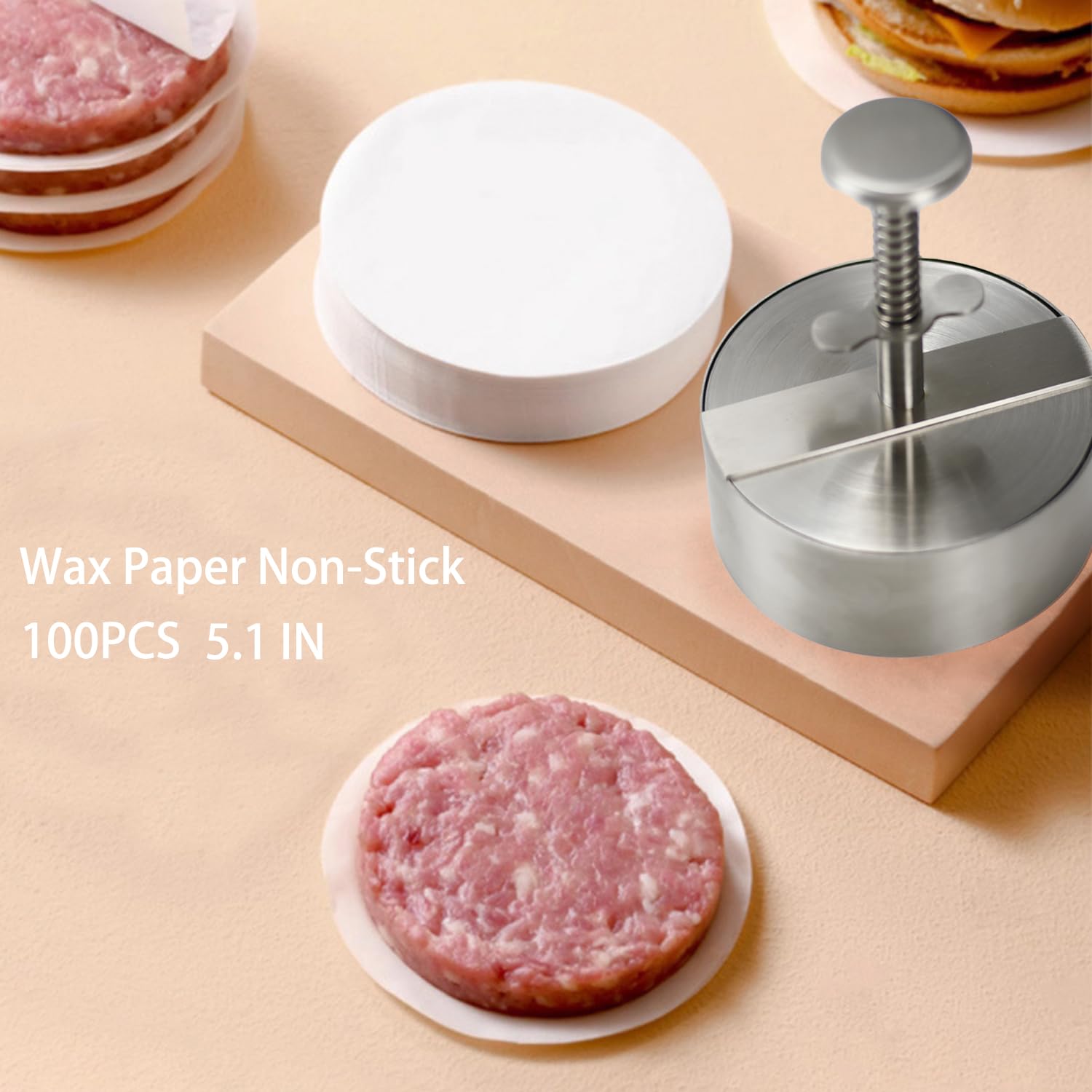 JEFBURCH Burger Press 304 Stainless Steel Patty Maker with 100 Papers
