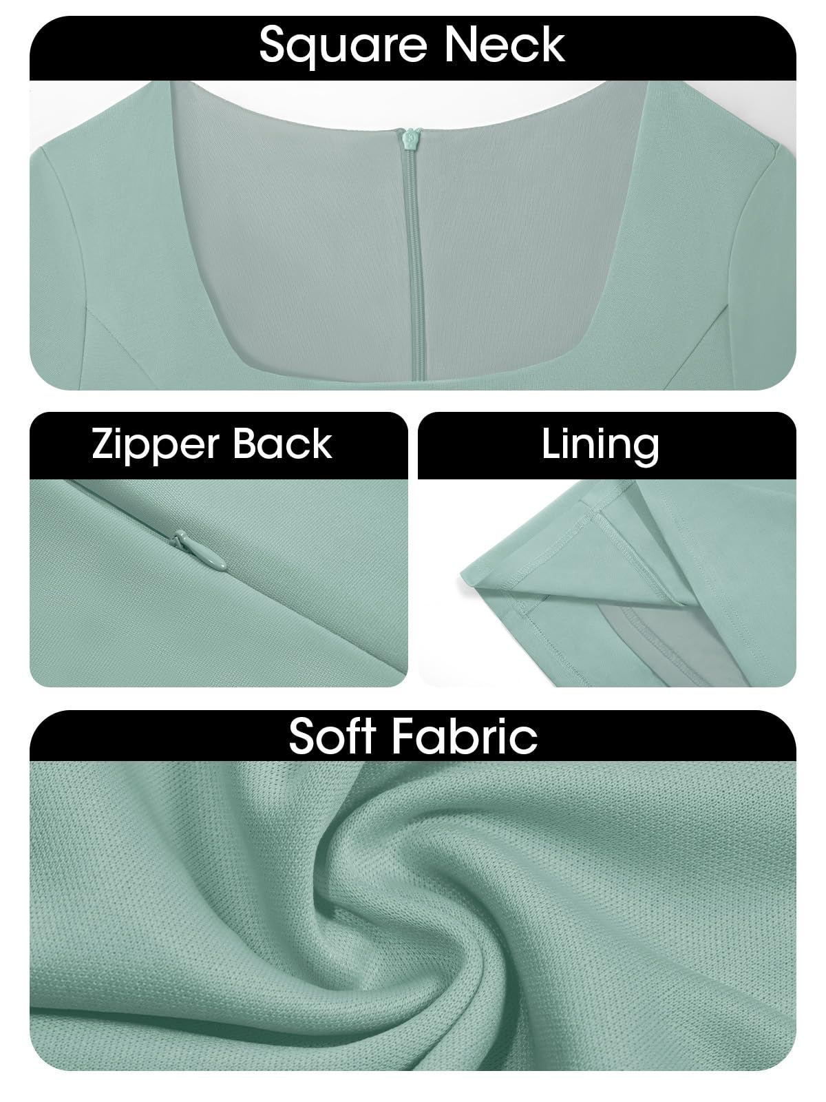 Wenrine Womens Long Sleeve Mini Dress Square Neck A Line Mint Color Size L