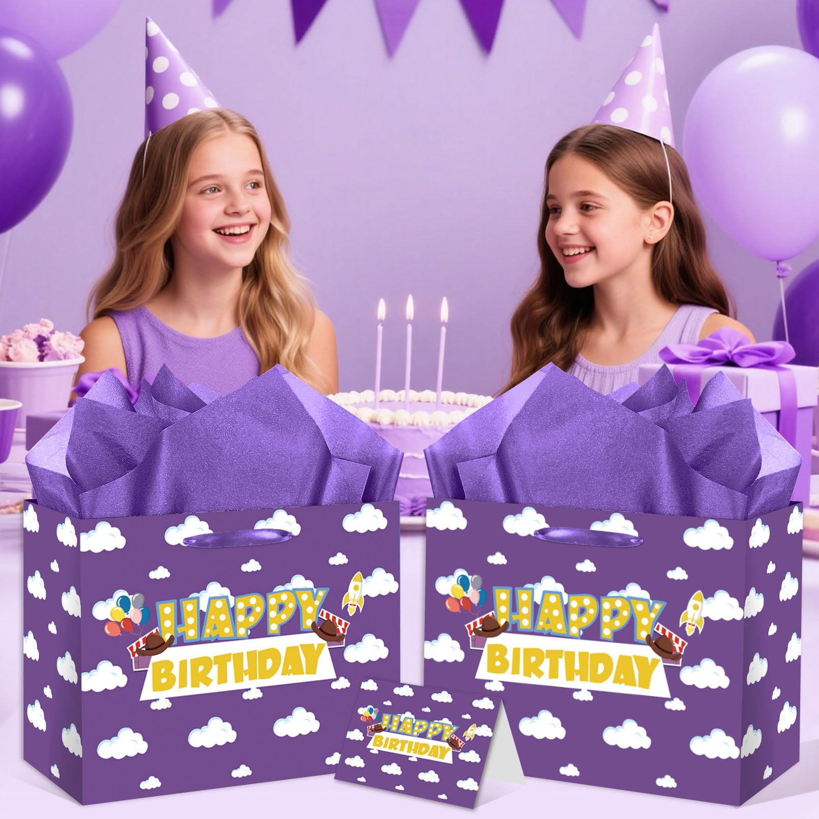 Purple Cloud Birthday Gift Bag with Card & Tissue Party Baby Shower Decorations