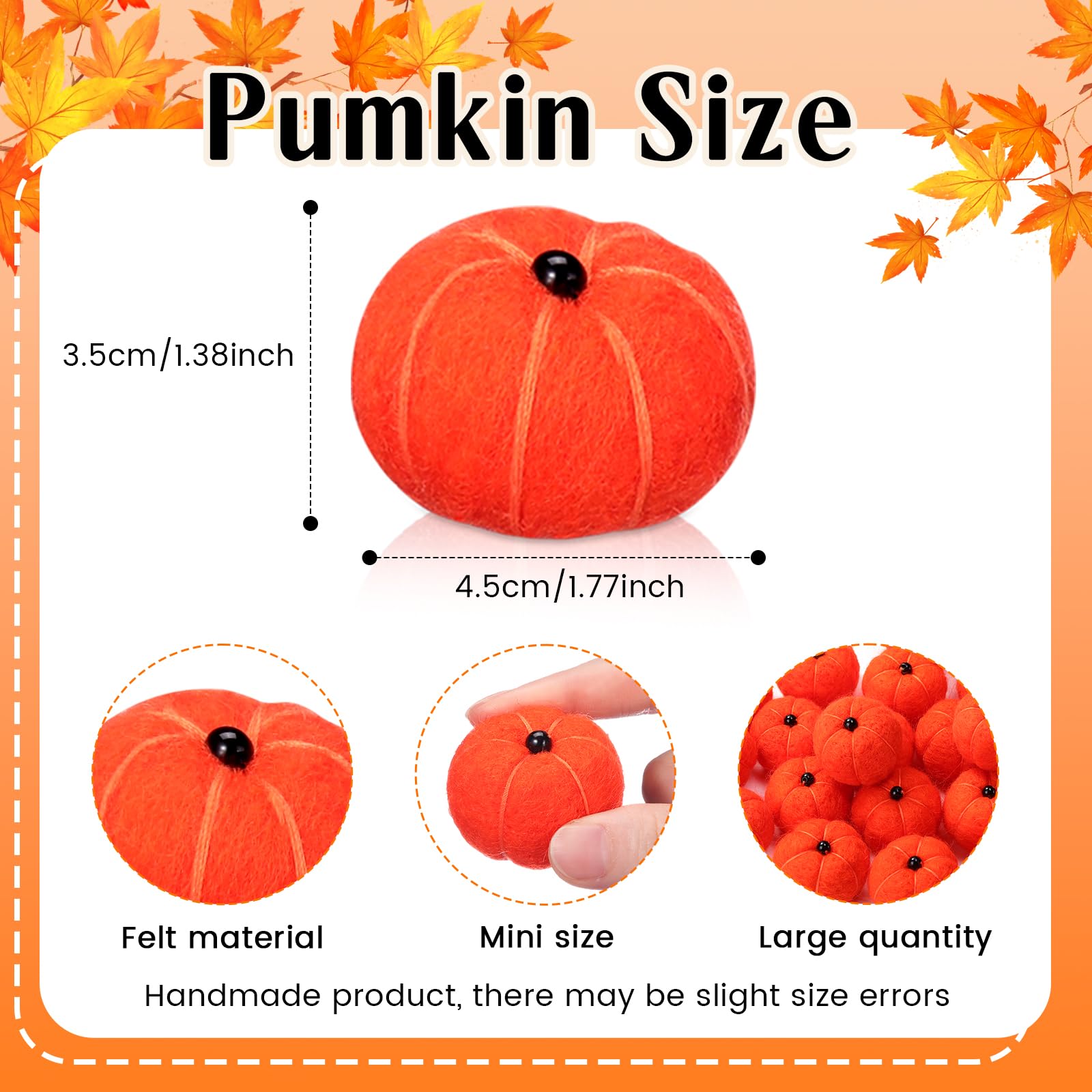 HunnmingRe 24 Pcs Miniature Felt Pumpkins Orange 1.8 Inch Fall Decor