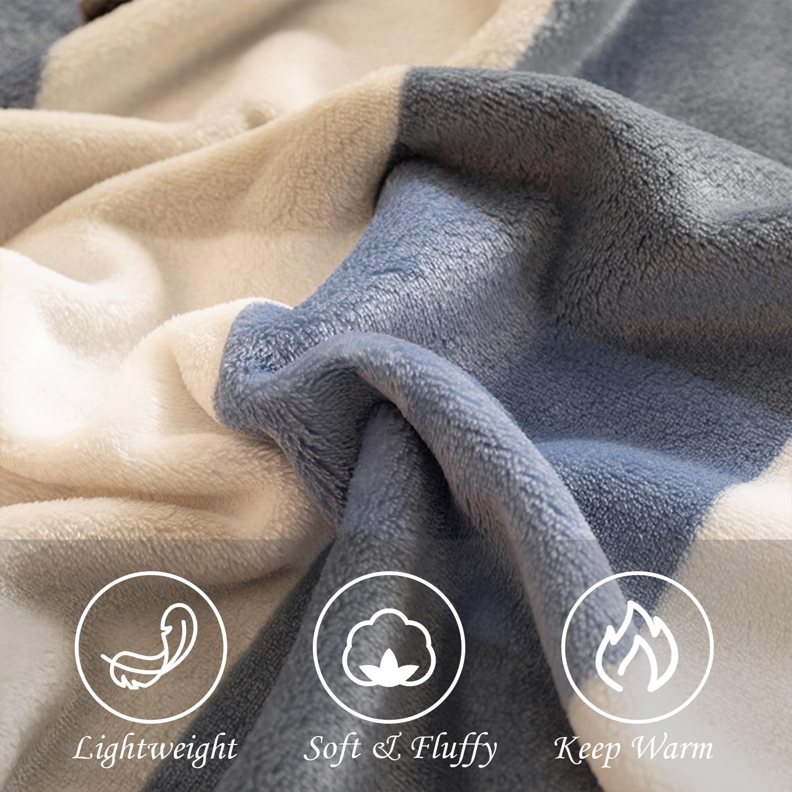 PAJEO Fleece Blanket Queen Size Checkered Blue Soft Lightweight Plush Flannel