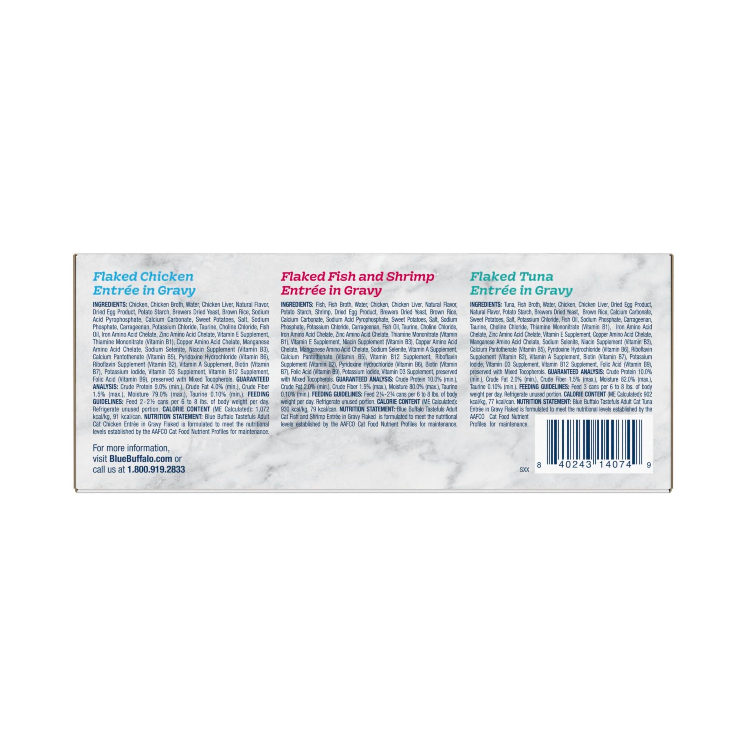 BestBy04/28 Blue Buffalo Tastefuls Wet Cat Food Variety Tuna Chicken 3oz 12ct