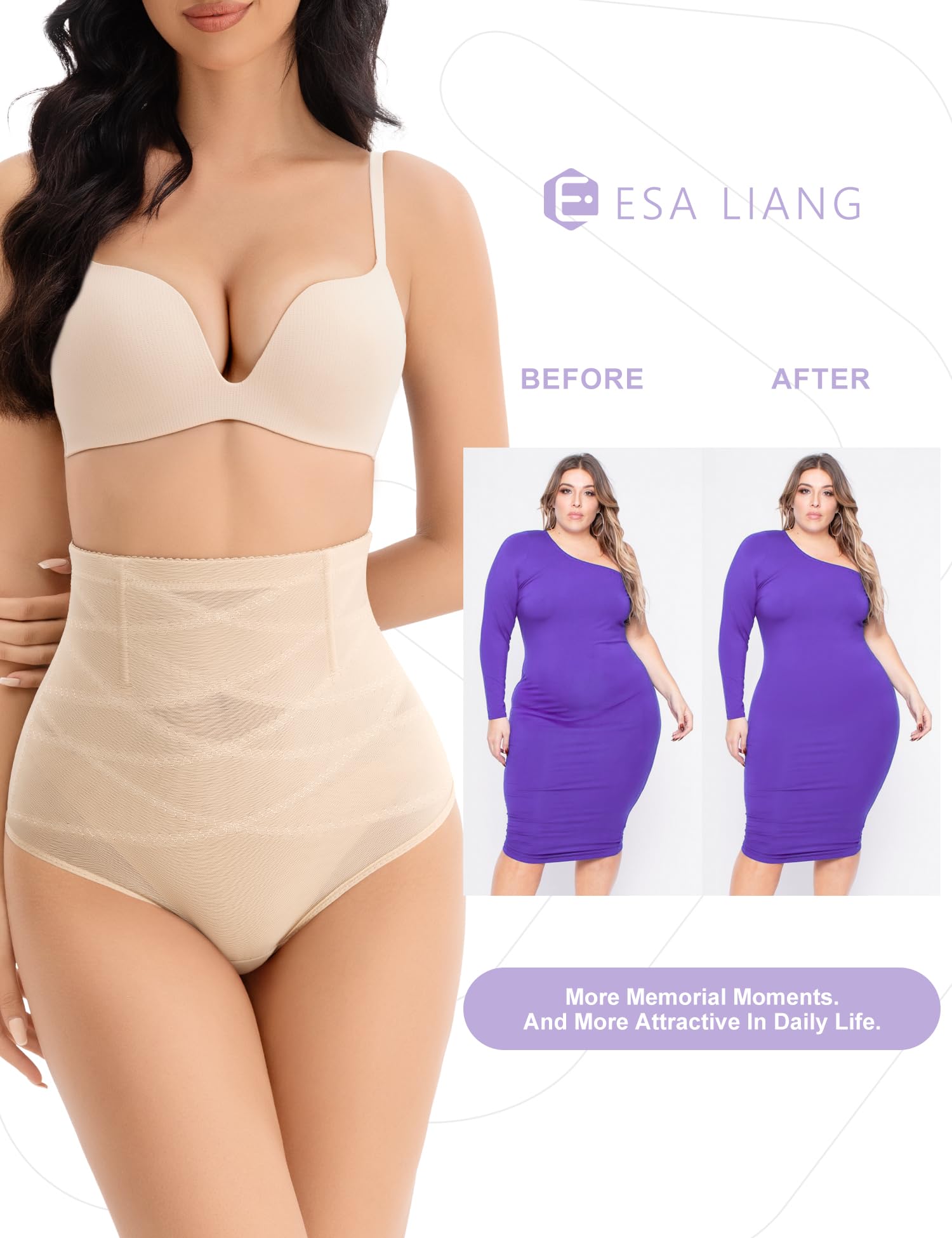 Esa Liang Shapewear Tummy Control High Waisted Thong Nude Size XX-Large