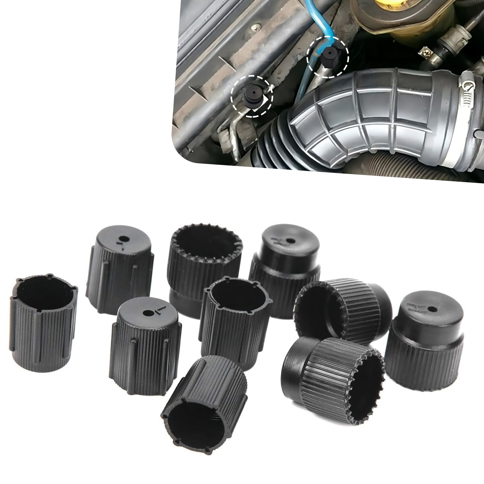 lekudo Car A/C Service Port Cap Kit 10pcs 0.5" Low & 0.6" High Pressure Black