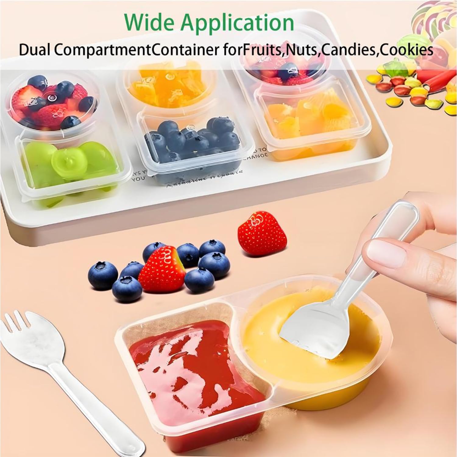 Coraltree 30PCS 6oz Snack Pack Containers Double Compartment Transparent