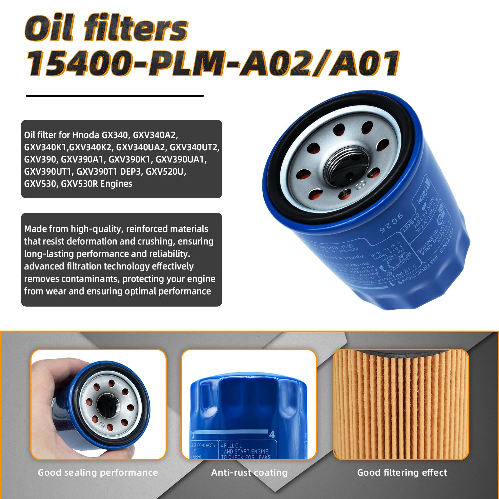 JEYPSHQP Oil Filters 15400-PLM-A02/A01 for Honda GX/GXV Engines 2 Pack