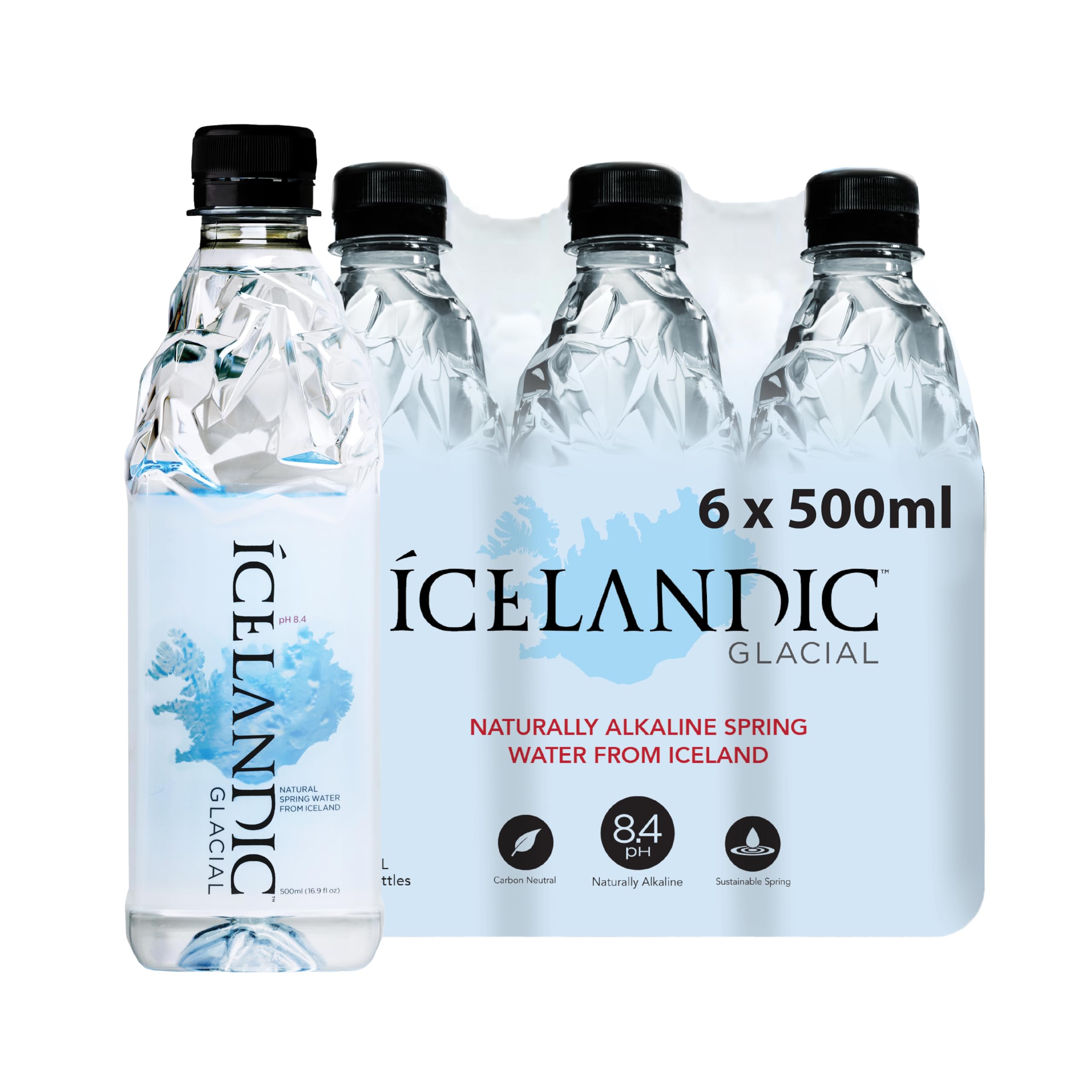 BestBy09/27 Icelandic Glacial Natural Spring Alkaline Water 500ml 6 Pack