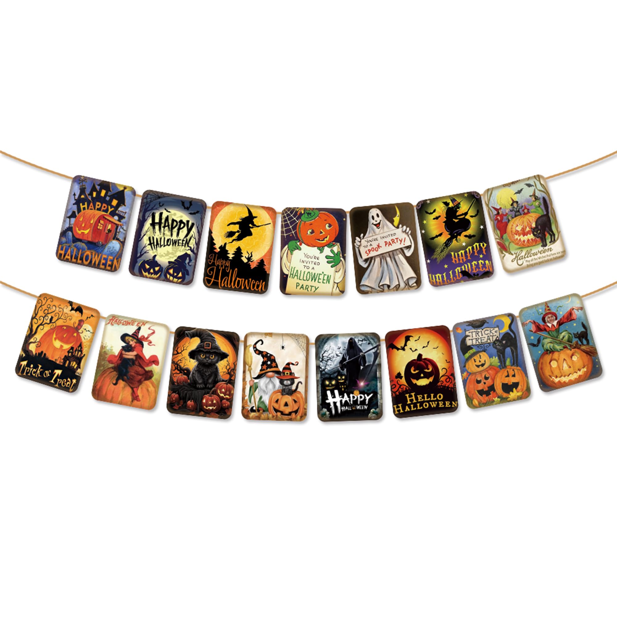 ICWJTGZ Vintage Halloween Banner 15 Pcs Retro Pumpkin Witch Paper Set A01
