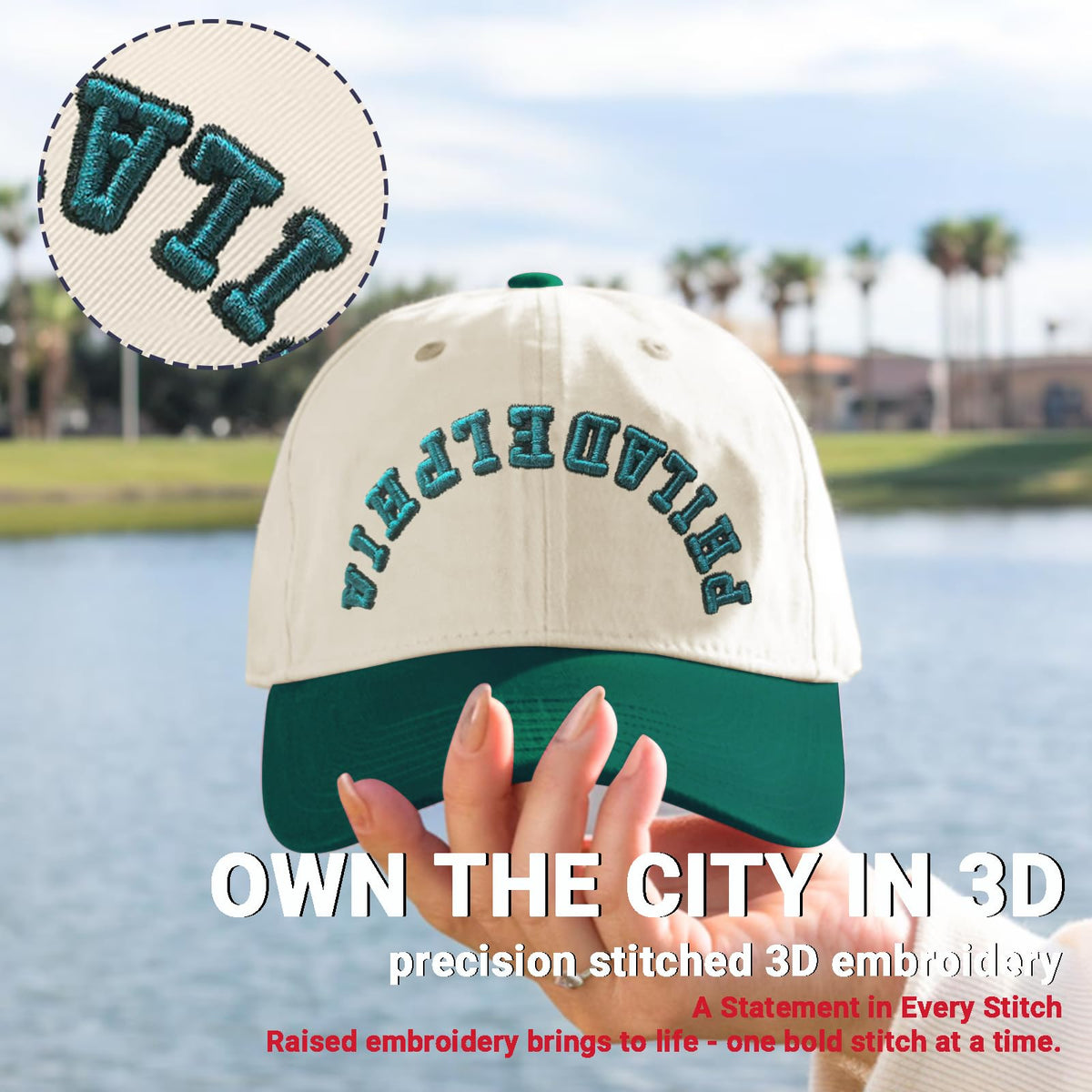 3D Embroidered Upside-Down City Adjustable Baseball Cap