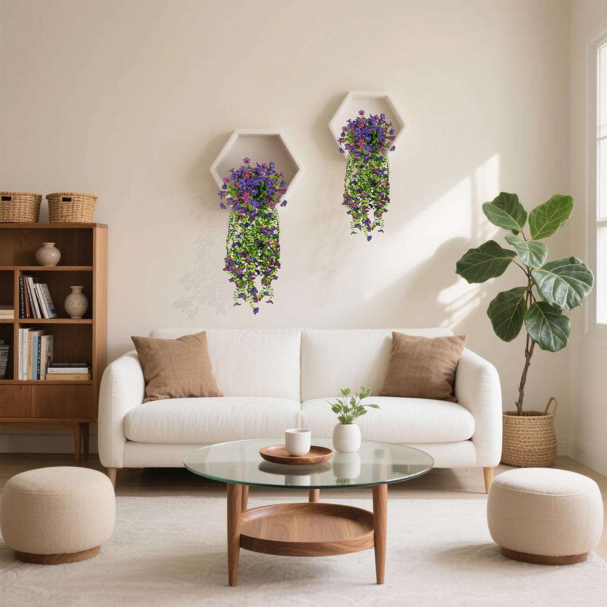 Digtecno Artificial Flowers for Outdoors, 2 Pcs Outdoor Faux Hanging Plants
