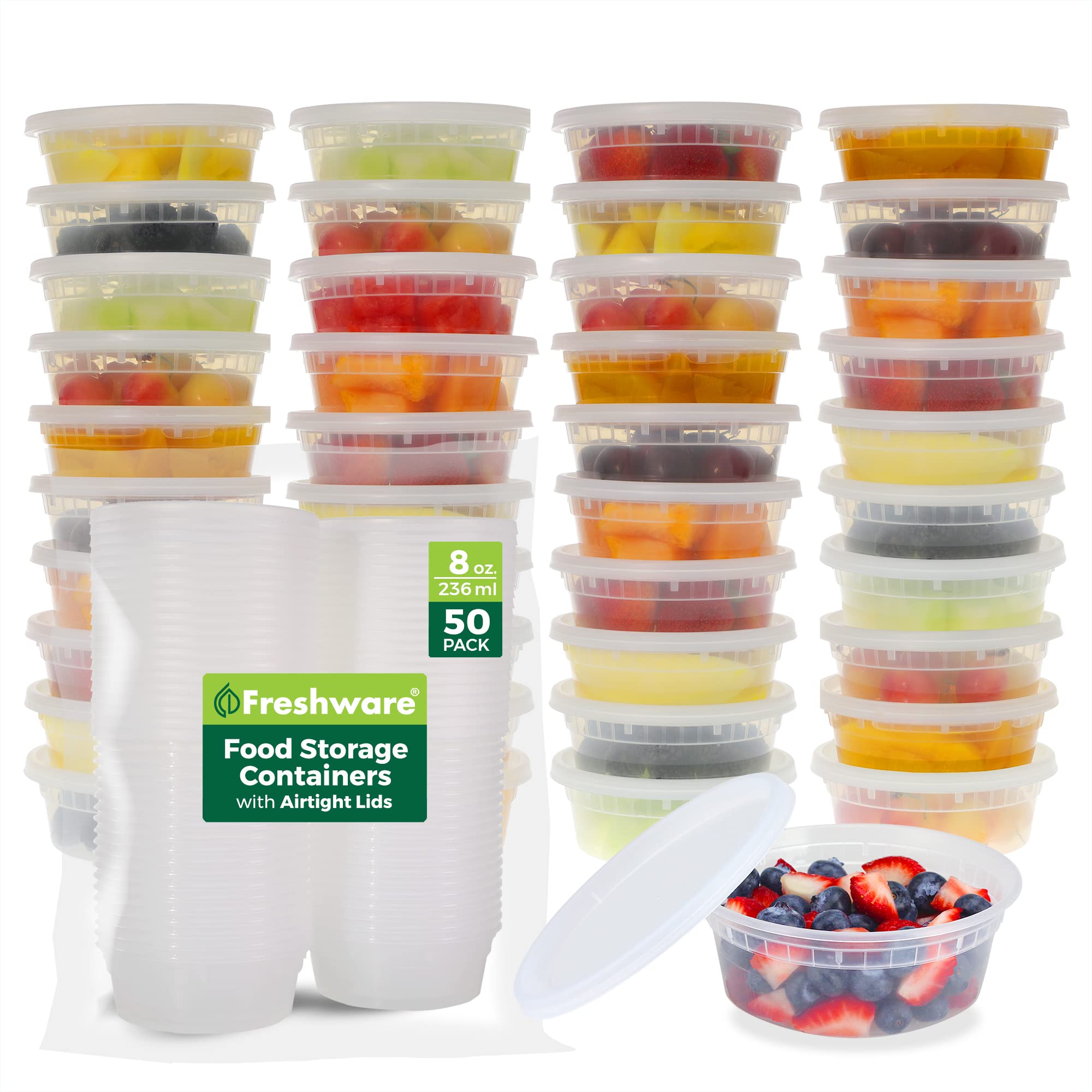Freshware Food Storage Containers 50 Set 8oz Plastic Deli Containers BPA Free