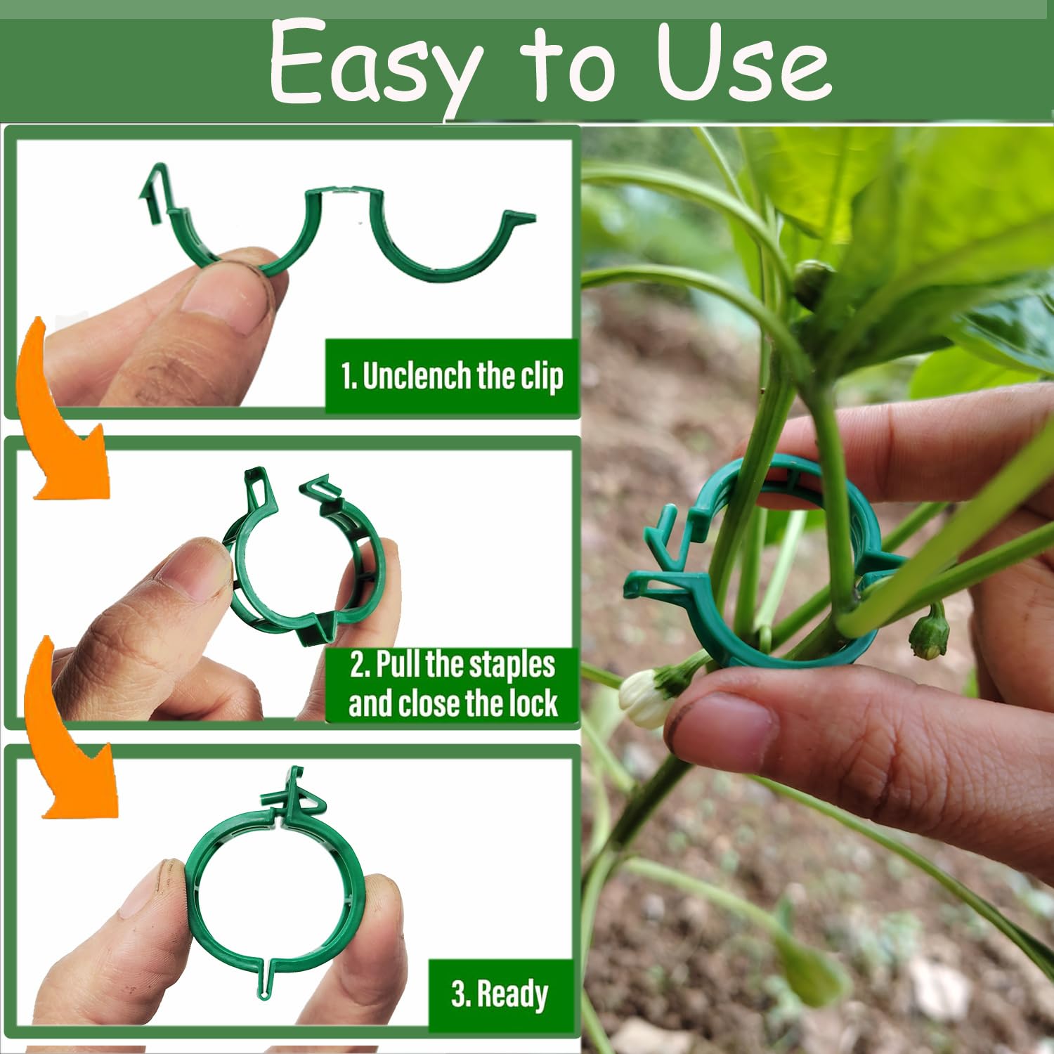 7Queen 250PK Plant Support Clips Tomato Grape Vine Green Plastic Clips