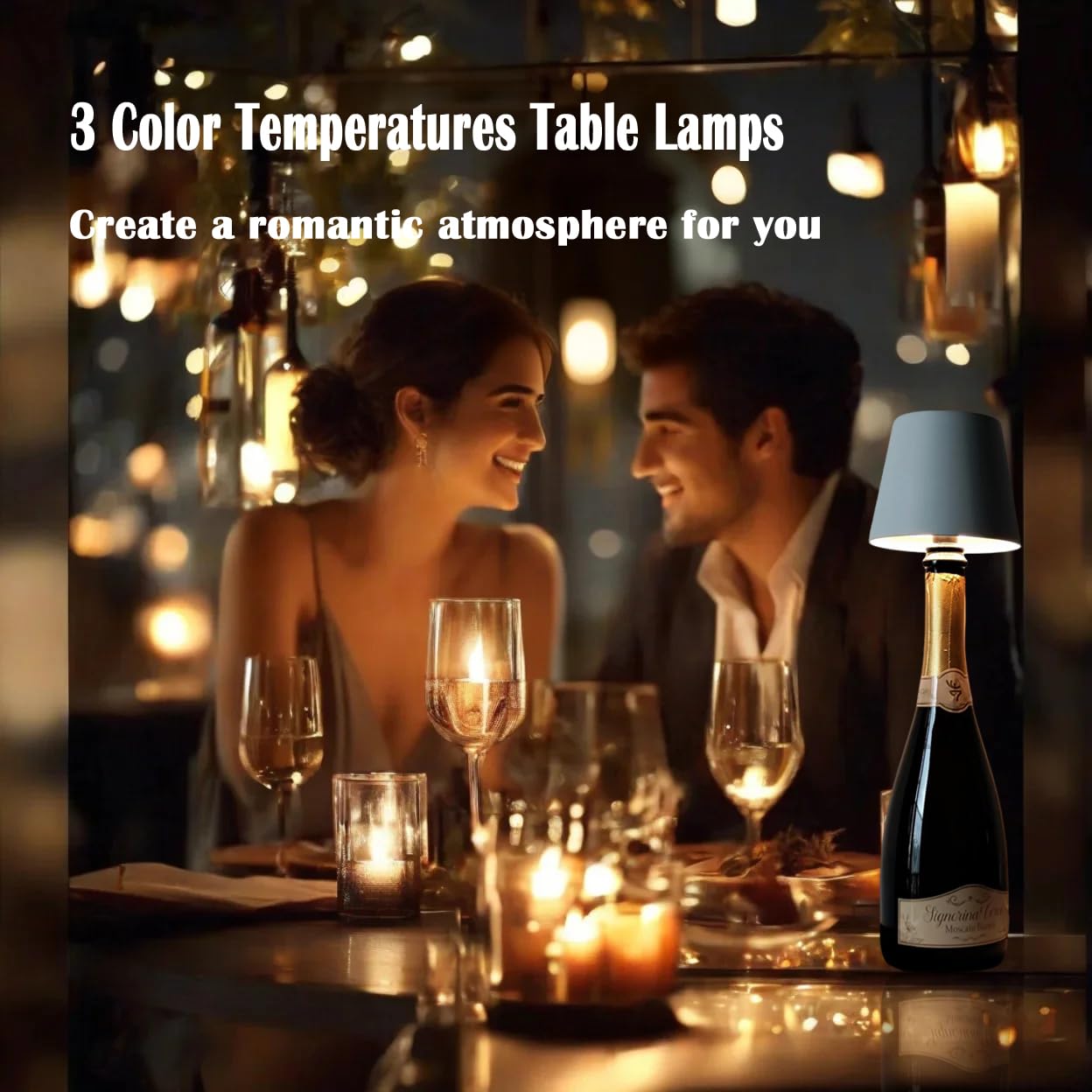 BENCAMAO Wireless Rechargeable Wine Bottle Lamp 3 Color Black