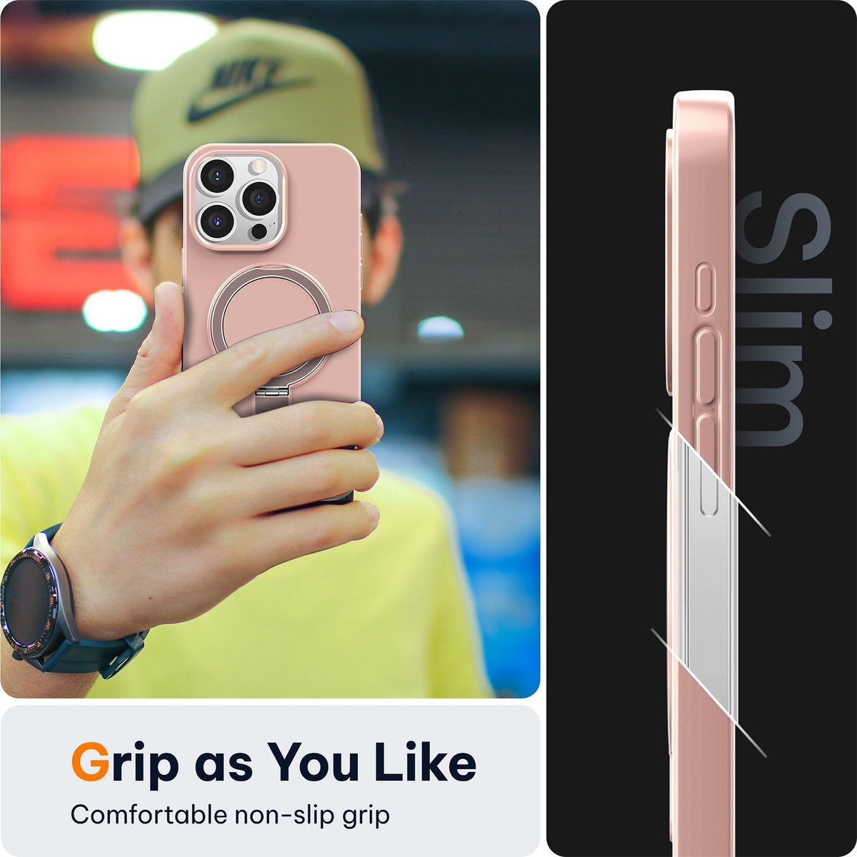 [Like New] LOHASIC MagSafe Silicone Case with Ring Stand for iPhone 15 Pro Max, Pink