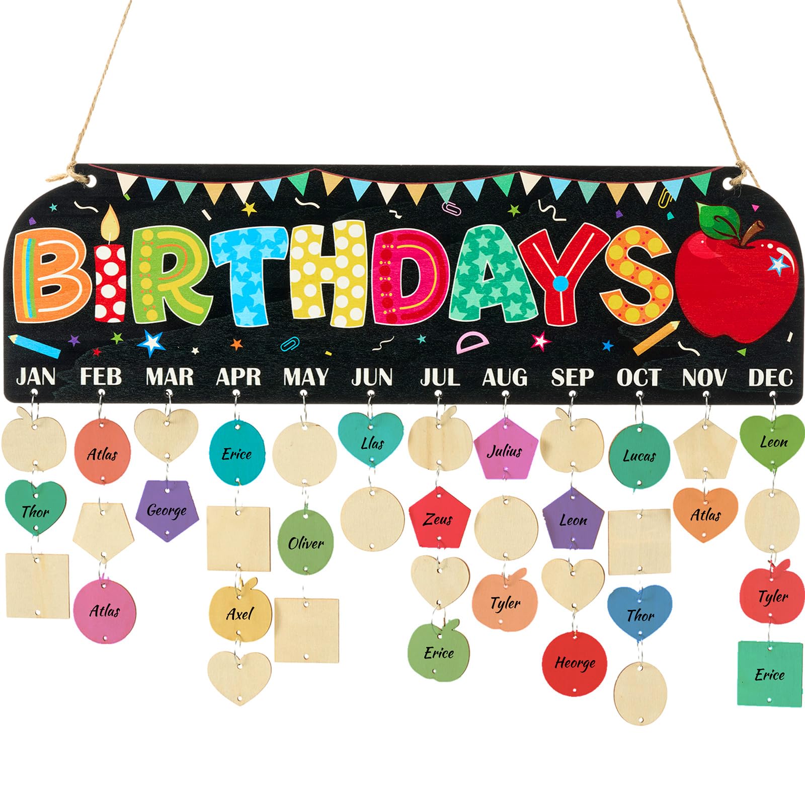 Chunful Birthday Calendar Wall Hanging DIY Reminder Board with 120 Tags Classic