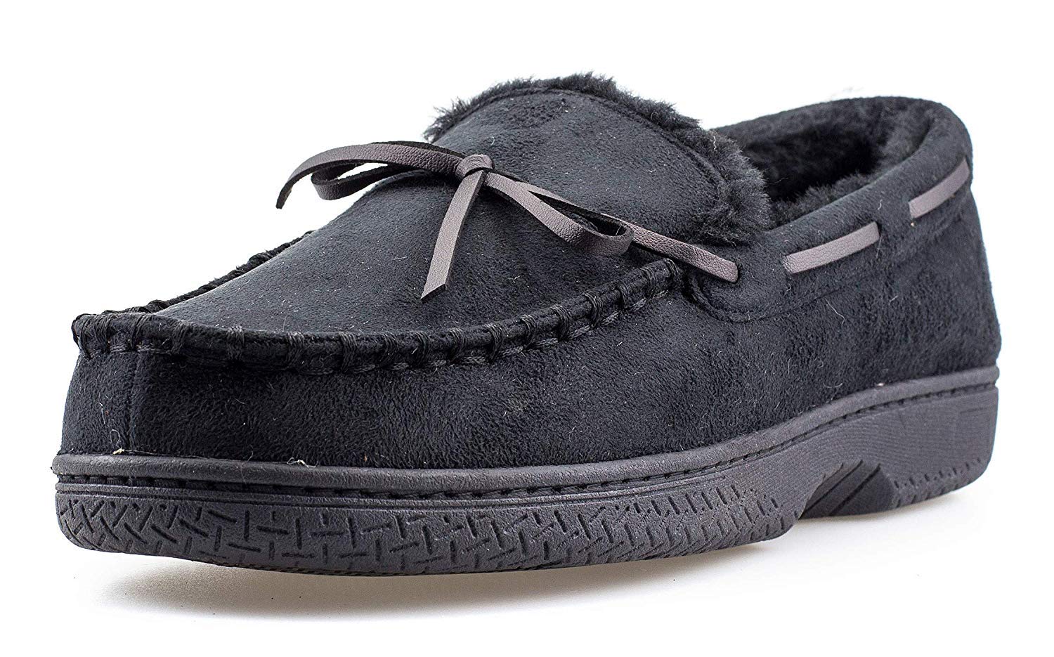ArcticShield Men's Moccasin Slippers Rubber Sole Microsuede Black Size 12