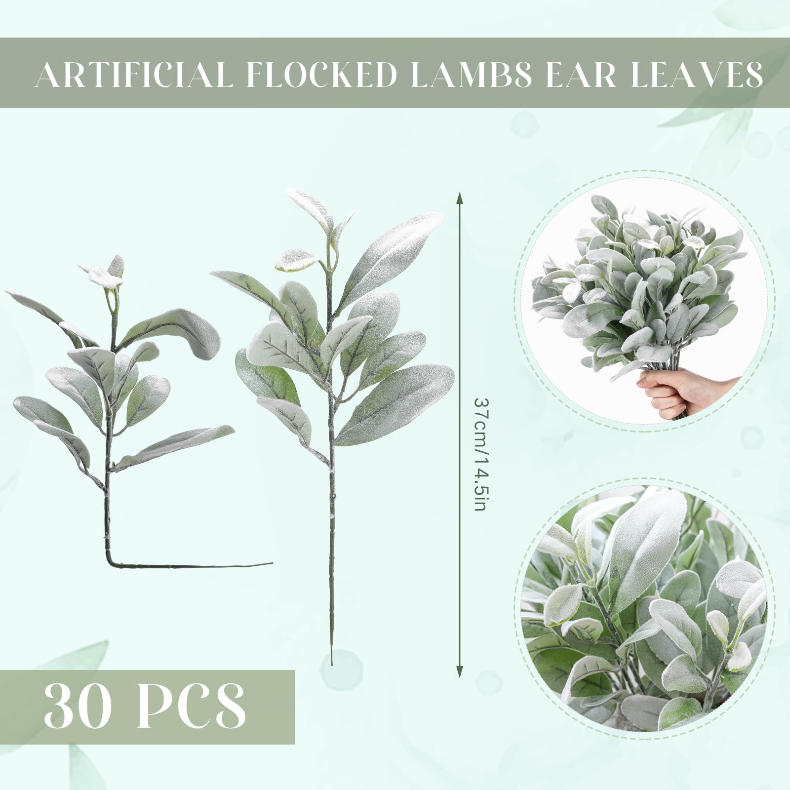 Giegxin 30 Pcs Artificial Flocked Lambs Ear Leaves 14.5" Gray Green