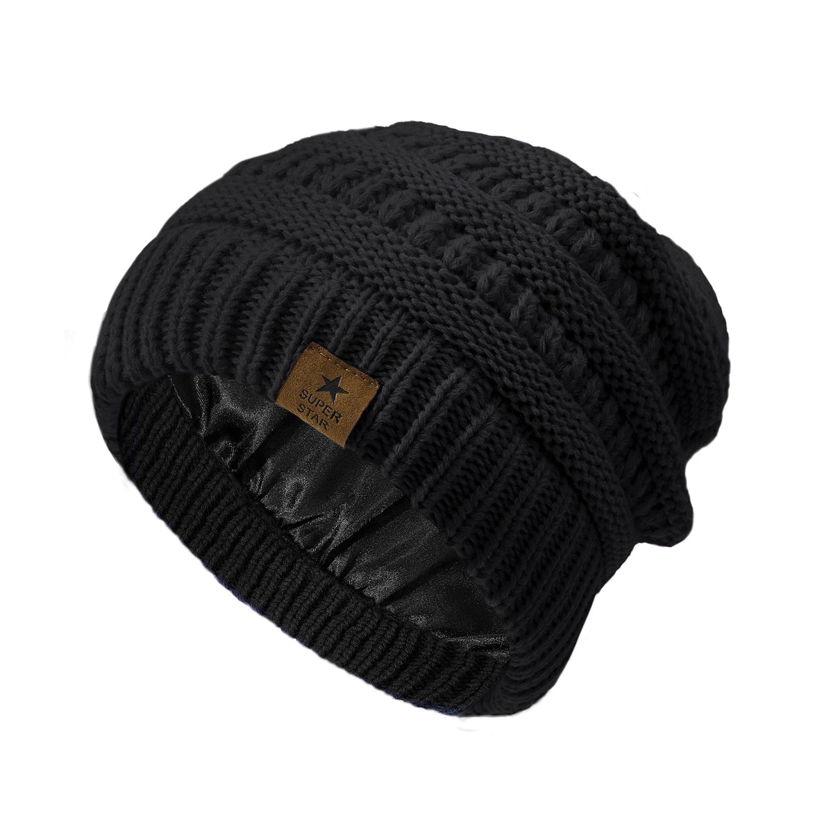Zando Toddler Satin Lined Winter Hat Knitted Baby Beanie Silk Lined Infant Toddler Beanies Boys 2t-4t Baby Winter Hats for Boys Girls Warm Newborn Infant Winter Beanie Cap Black 6-36 Months