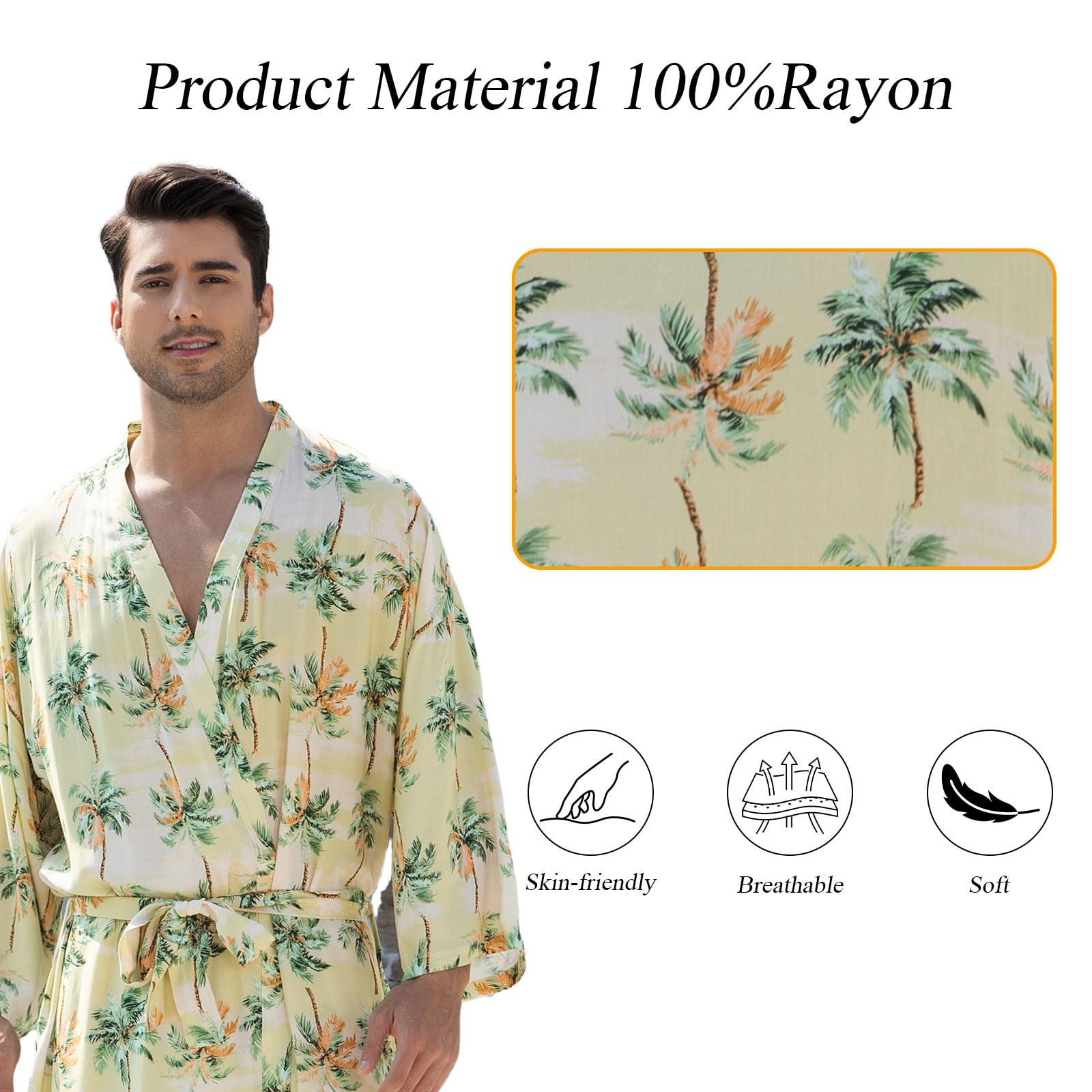 Generic Men's Lightweight Kimono Robe and Shorts Set Green Palm Tree XX-Large