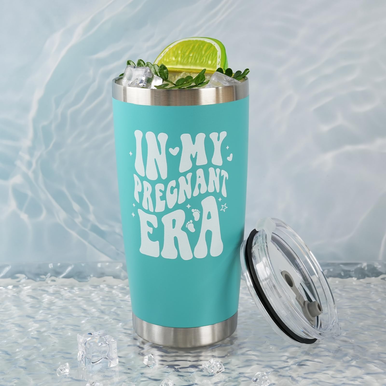 CUPLOOV Pregnant Blue Tumbler 20oz Insulated Cup with Lid & Straw