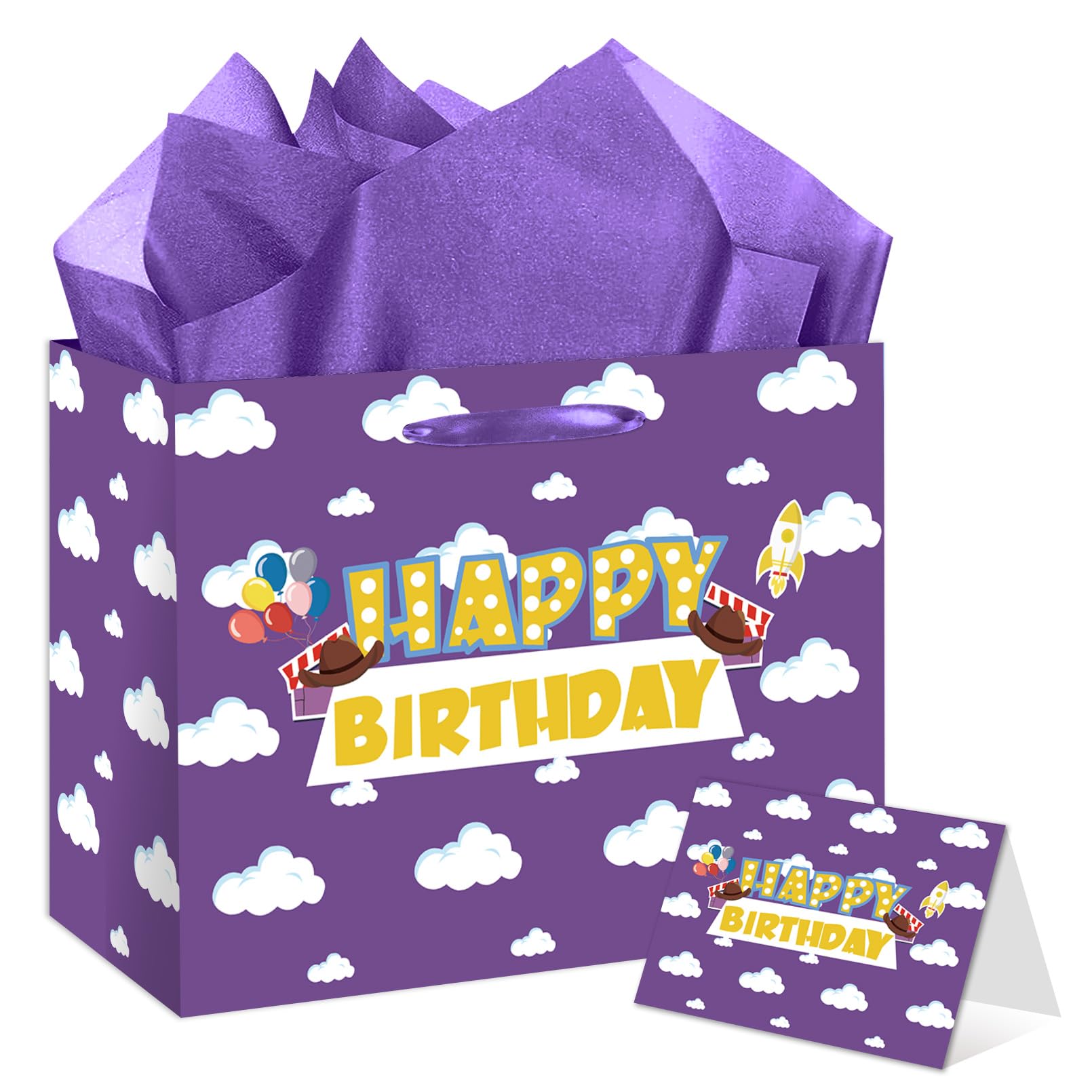 Purple Cloud Birthday Gift Bag with Card & Tissue Party Baby Shower Decorations
