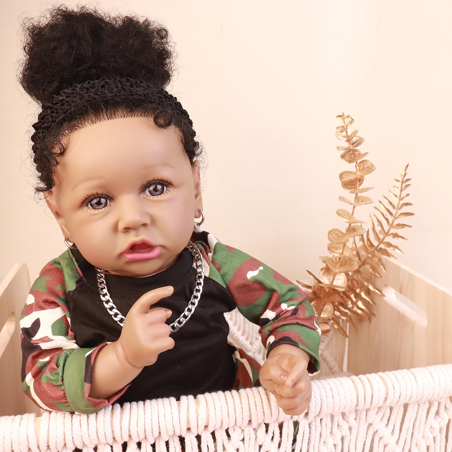 HOOMAI Lifelike Reborn Baby Doll African American Girl Soft Body 22.8 Inch