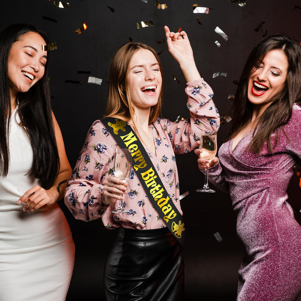 JXYCBZYing Merry Birthday Sash with Gold Foil, Black Holiday Birthday Sash, Christmas Birthday Sash, Holiday Birthday Party Decorations, Ideas, Gifts, Jokes and Favors (Black + Gold)