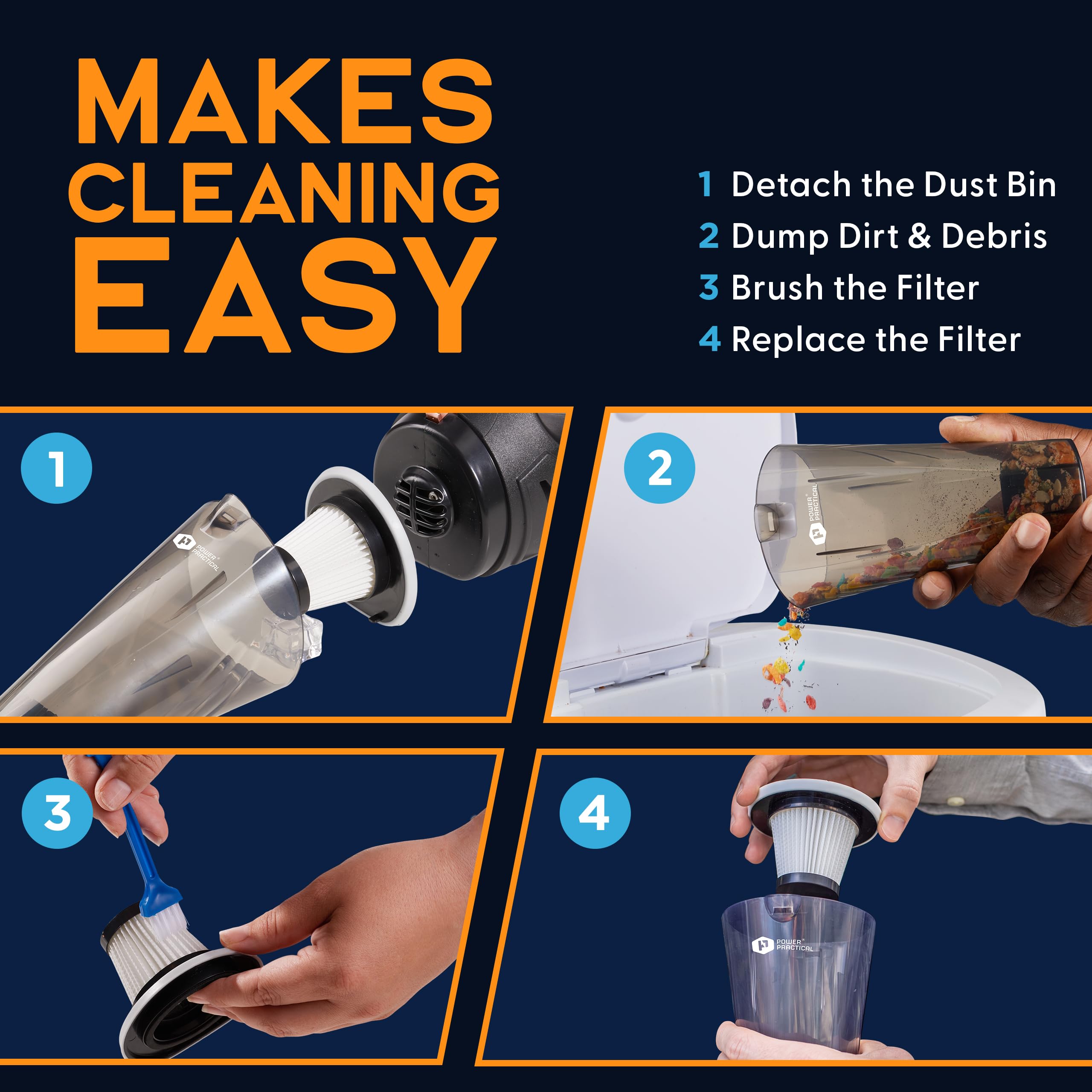 Power Practical Handheld Cordless Car Vacuum Cleaner Strong Suction Black
