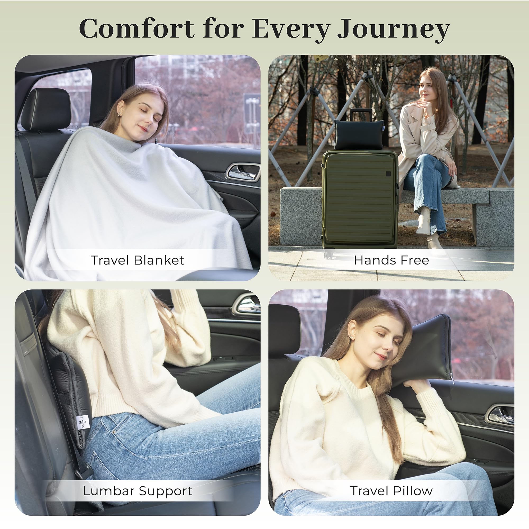 Elvasa Travel Blanket and Pillow Set Compact Lightweight Fleece Black Small