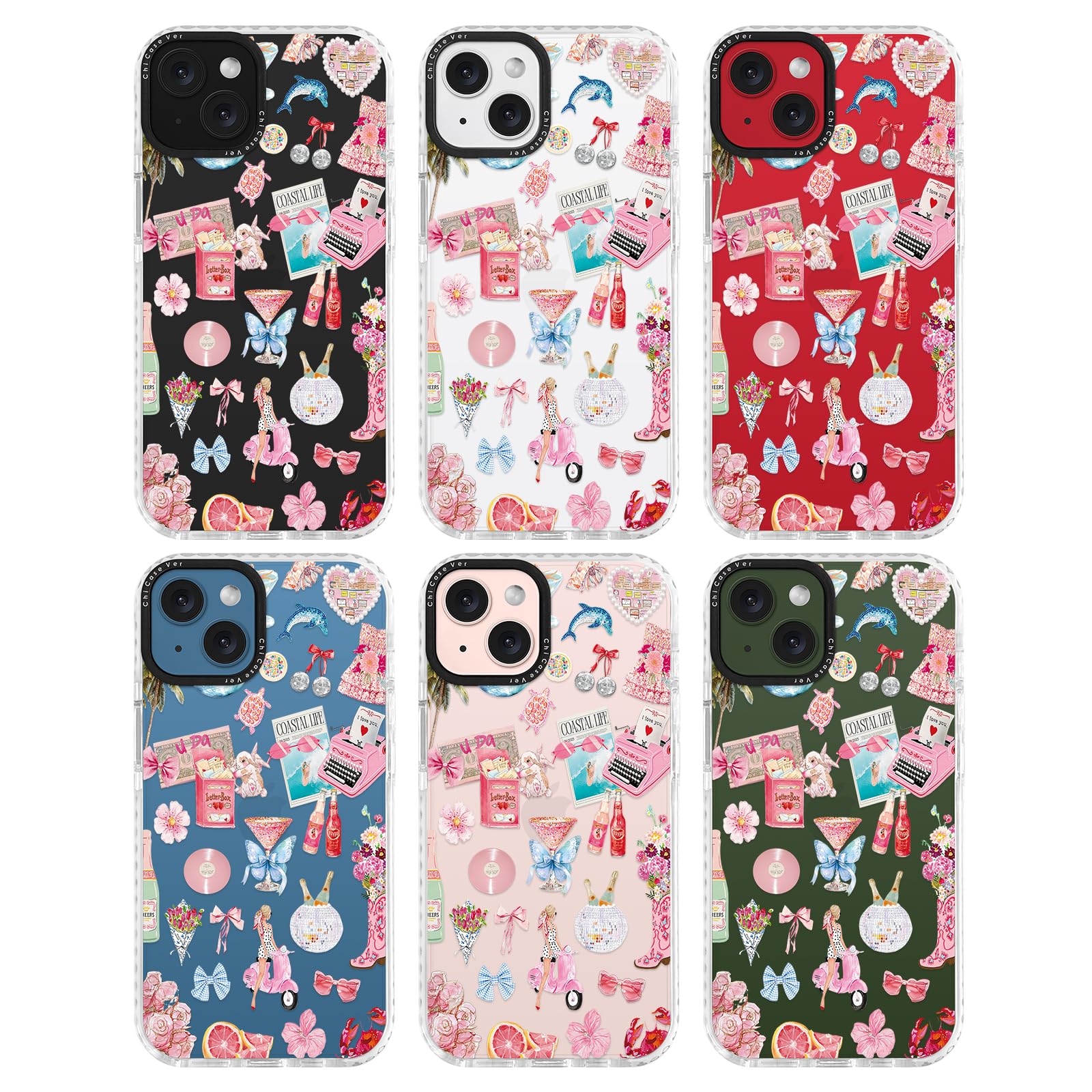 ChiCaseVer iPhone 13 Case Coastal Romance Pink TPU Slim Military-Grade