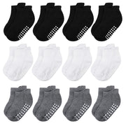jealkip 12 Pairs Baby and Toddler Socks,Soft Cotton Non-Slip Ankle Socks for New Born,Boys and Girls,8-10 Years,(Red/Dark Purple/Sapphire Blue/DarkGreen/Orange/Yellow)