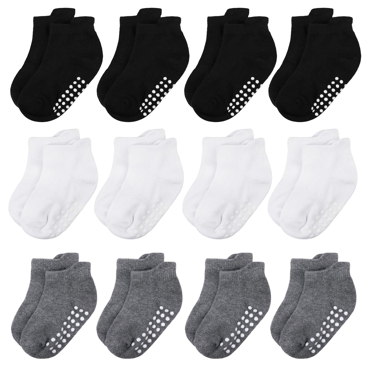 jealkip 12 Pairs Baby and Toddler Socks,Soft Cotton Non-Slip Ankle Socks for New Born,Boys and Girls,8-10 Years,(Red/Dark Purple/Sapphire Blue/DarkGreen/Orange/Yellow)
