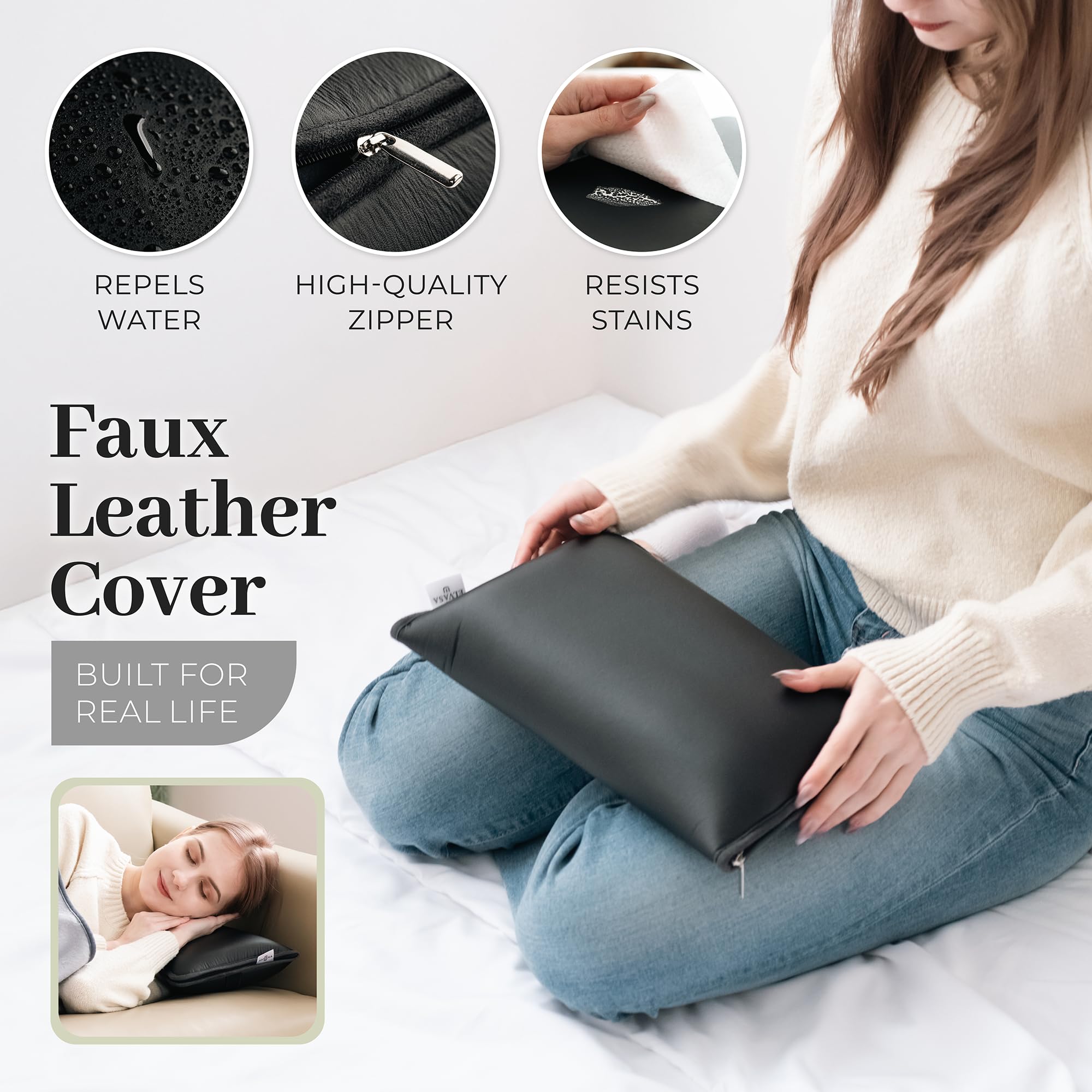 Elvasa Travel Blanket and Pillow Set Compact Lightweight Fleece Black Small