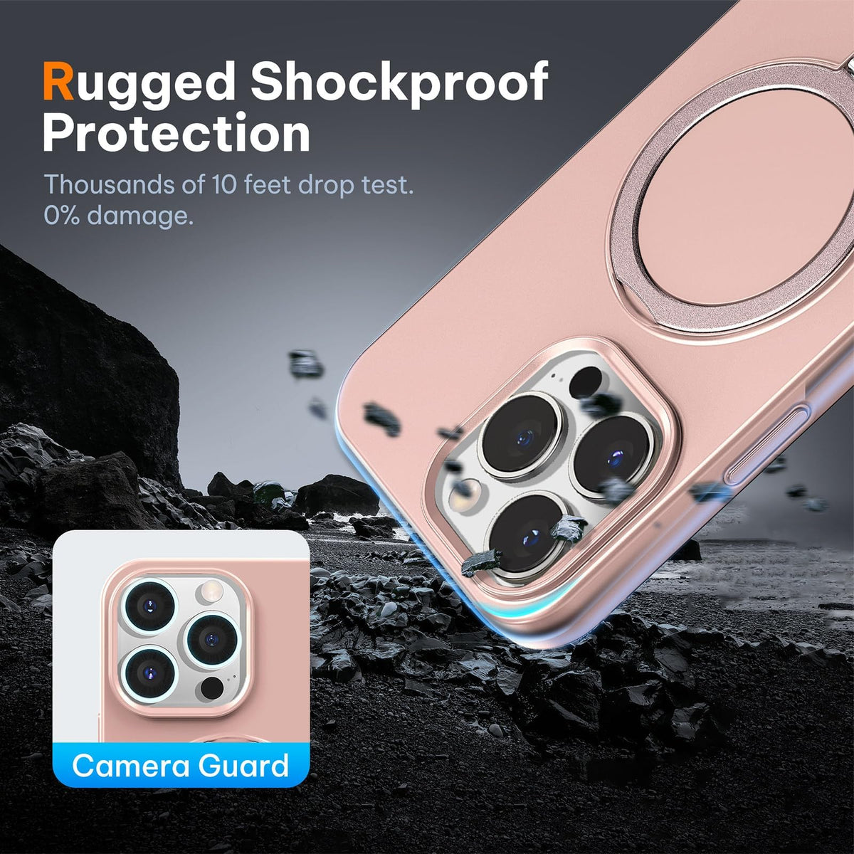 [Like New] LOHASIC MagSafe Silicone Case with Ring Stand for iPhone 15 Pro Max, Pink
