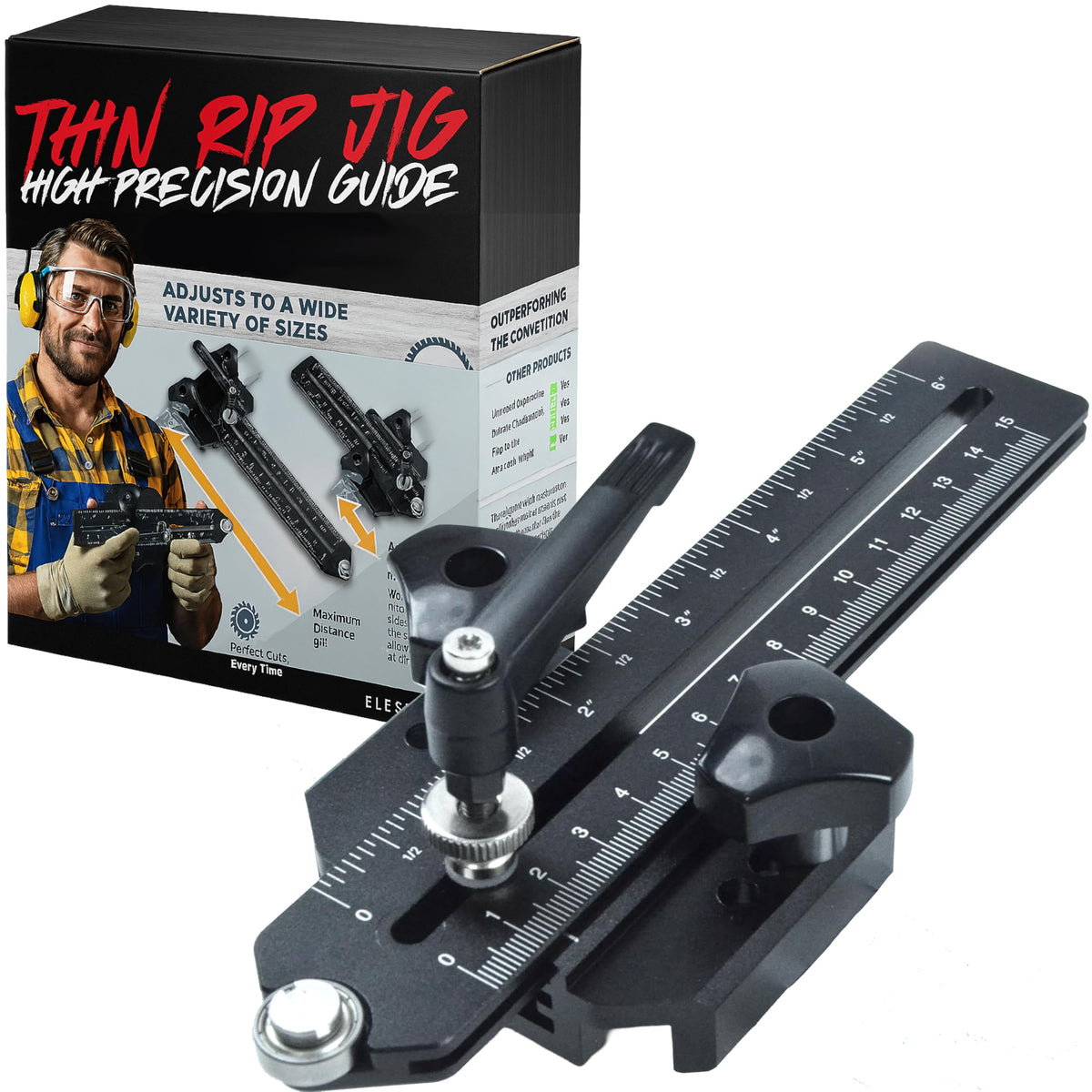 Elestoria Thin Rip Jig for Table Saw Woodworking Jig Guide for Repetitive Narrow